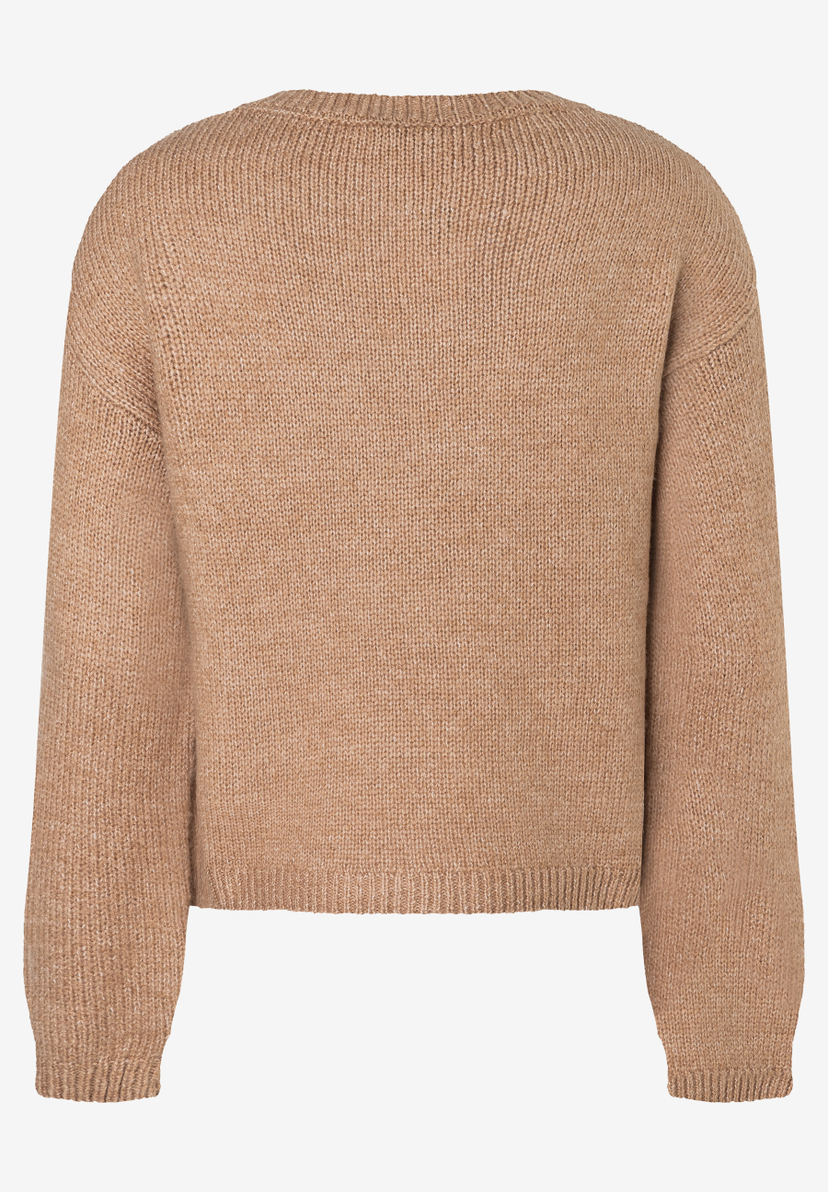 Rückenansicht eines MORE & MORE Strickpullovers, Oberteil in meliertem Beige. Rückenansicht eines MORE & MORE Strickpullovers, Oberteil in meliertem Beige.