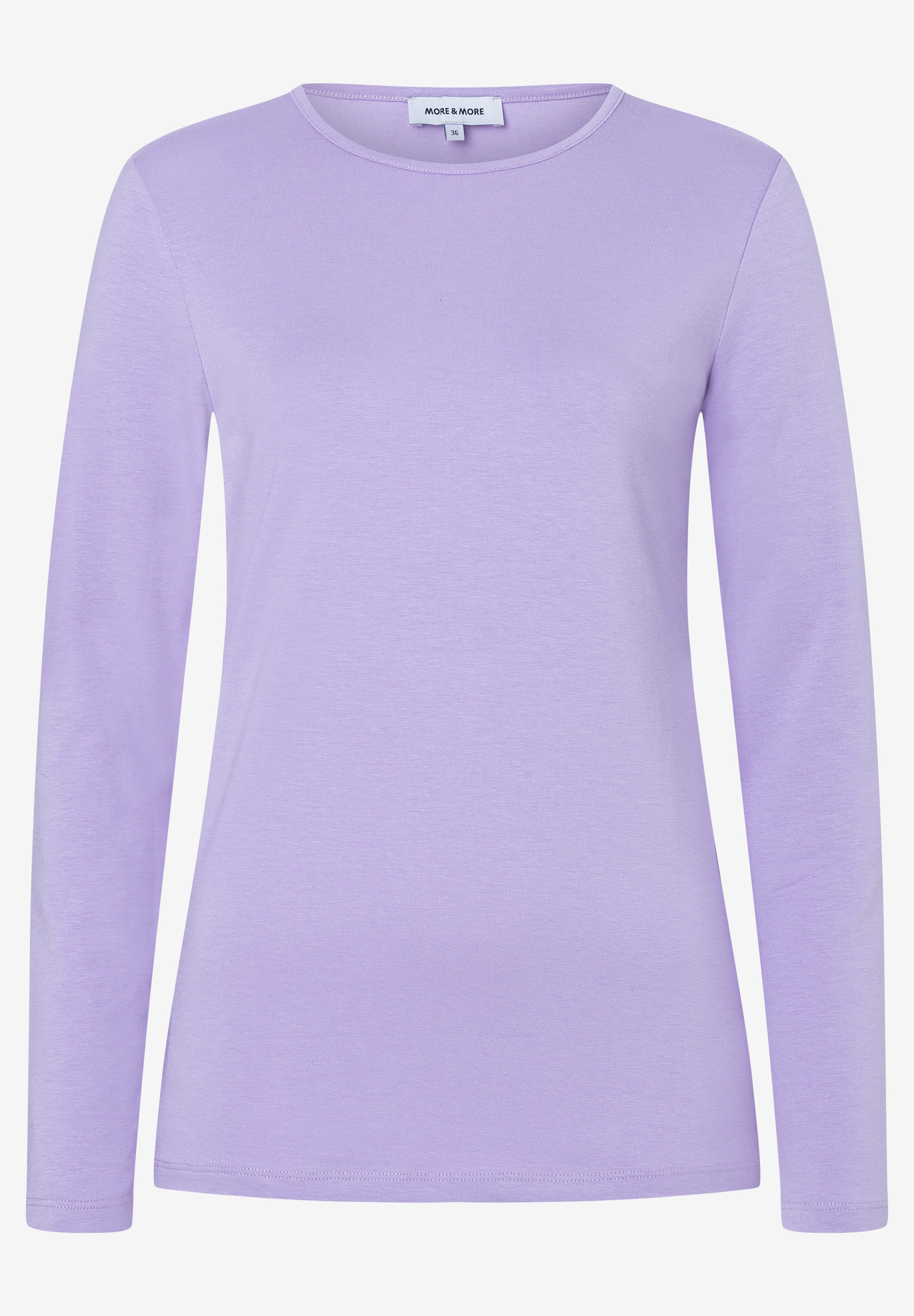 MORE & MORE Damen Langarm-Shirt in hellem Lila, klassischer Rundhalsausschnitt, schlichtes Design. MORE & MORE Damen Langarm-Shirt in hellem Lila, klassischer Rundhalsausschnitt, schlichtes Design.