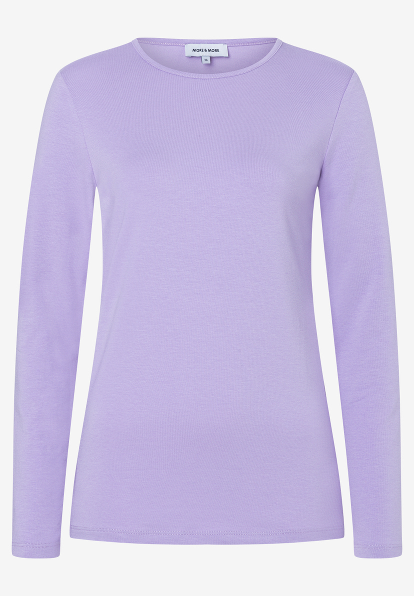 MORE & MORE Damen Langarm-Shirt in hellem Lila, klassischer Rundhalsausschnitt, schlichtes Design. MORE & MORE Damen Langarm-Shirt in hellem Lila, klassischer Rundhalsausschnitt, schlichtes Design.
