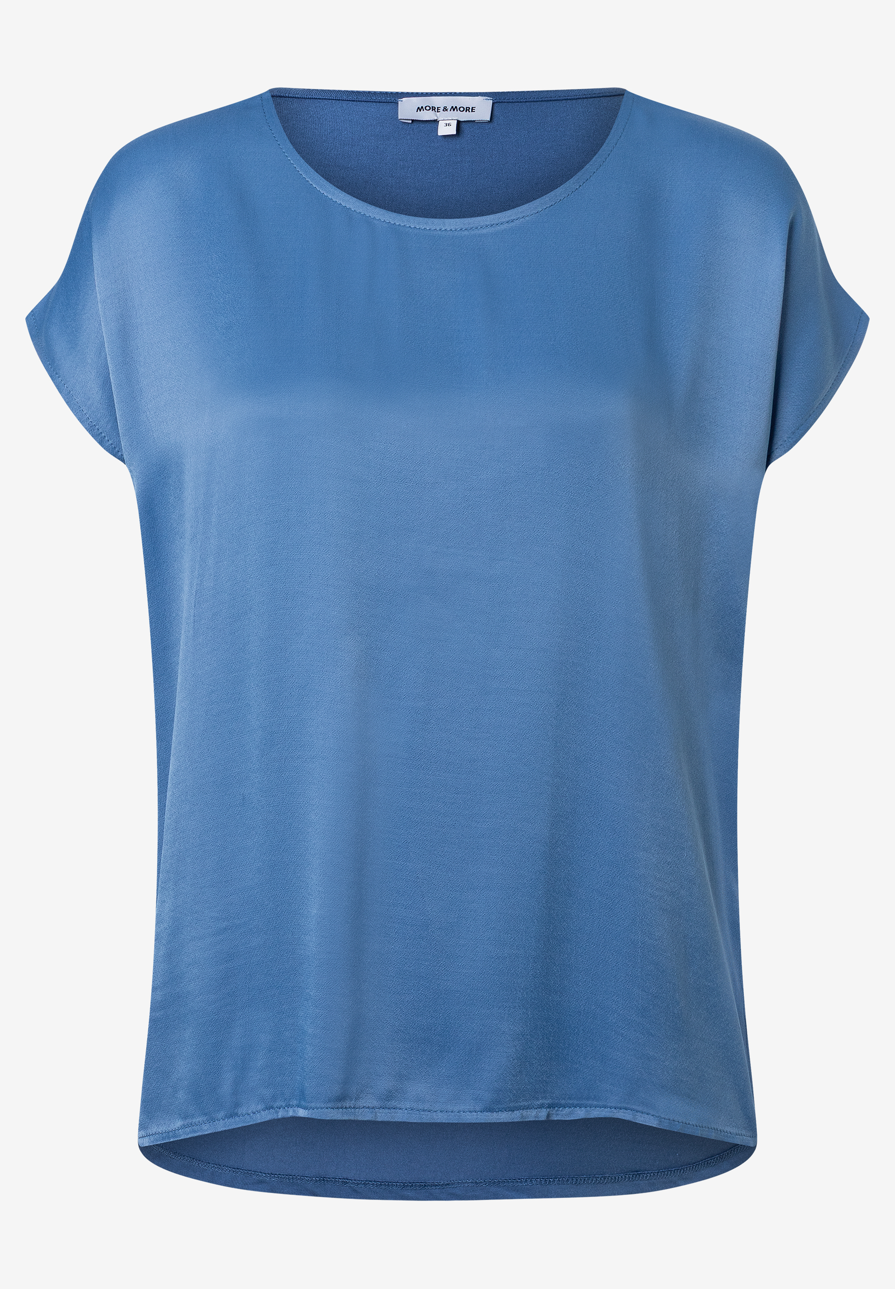 Ein blaues MORE & MORE T-Shirt/Top mit kurzen Ärmeln.