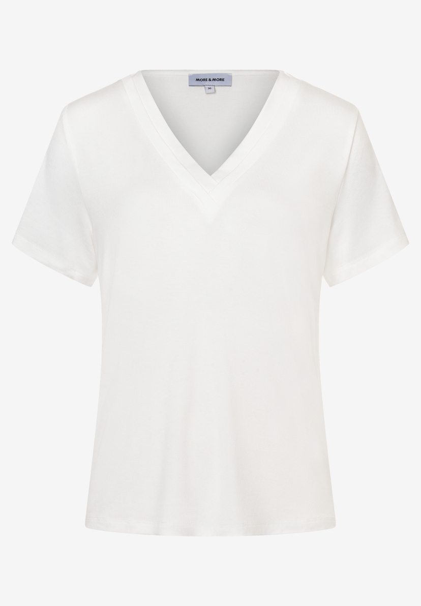 MORE & MORE Damen T-Shirt aus Jersey mit V-Ausschnitt, in Weiß, bietet angenehmen Tragekomfort durch elastisches Material. MORE & MORE Damen T-Shirt aus Jersey mit V-Ausschnitt, in Weiß, bietet angenehmen Tragekomfort durch elastisches Material.