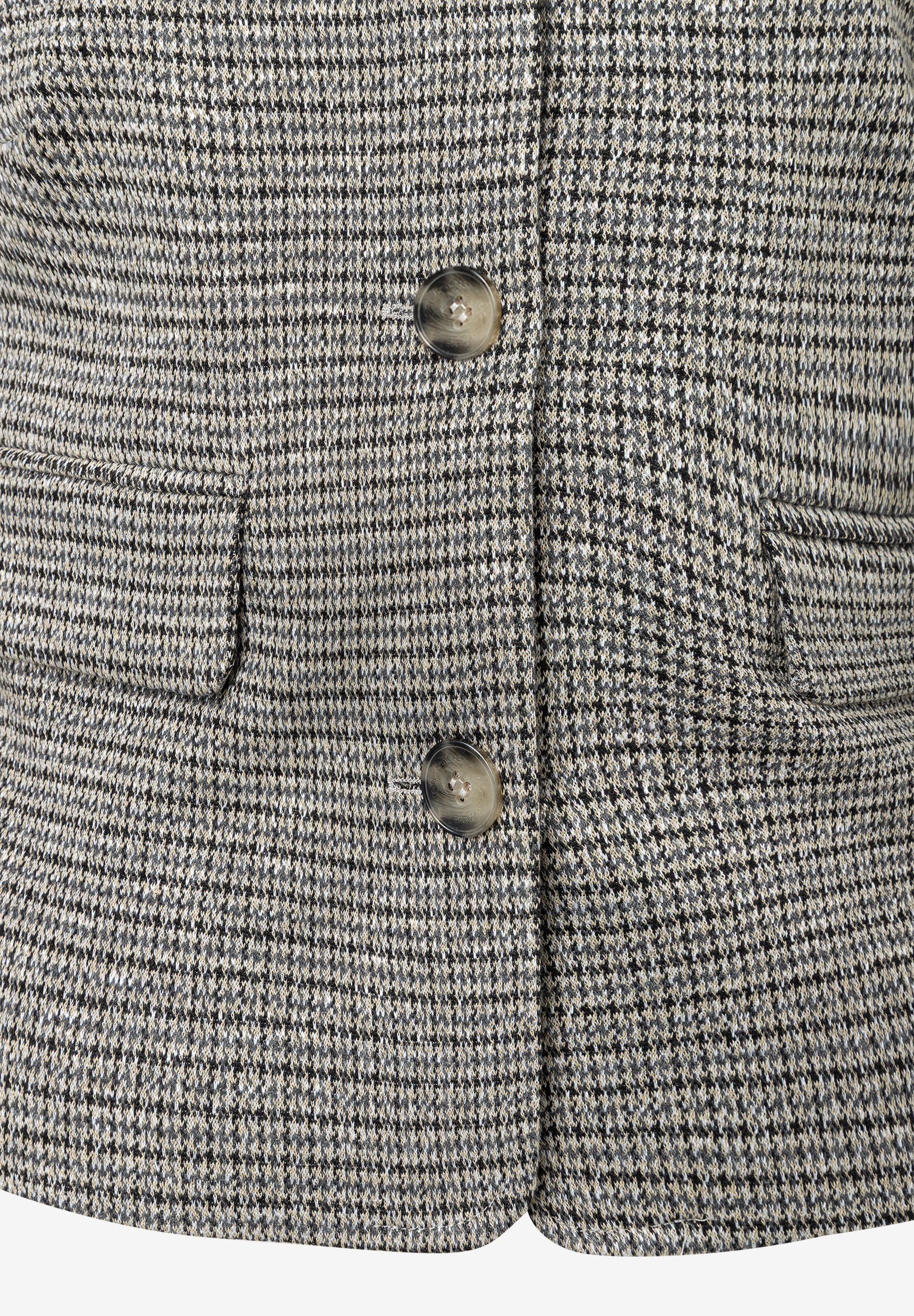MORE & MORE Jacke mit Hahnentrittmuster in Grau-Schwarz und beigen Akzenten, 2 Knöpfe, 2 Taschen. Stylisher Chic.