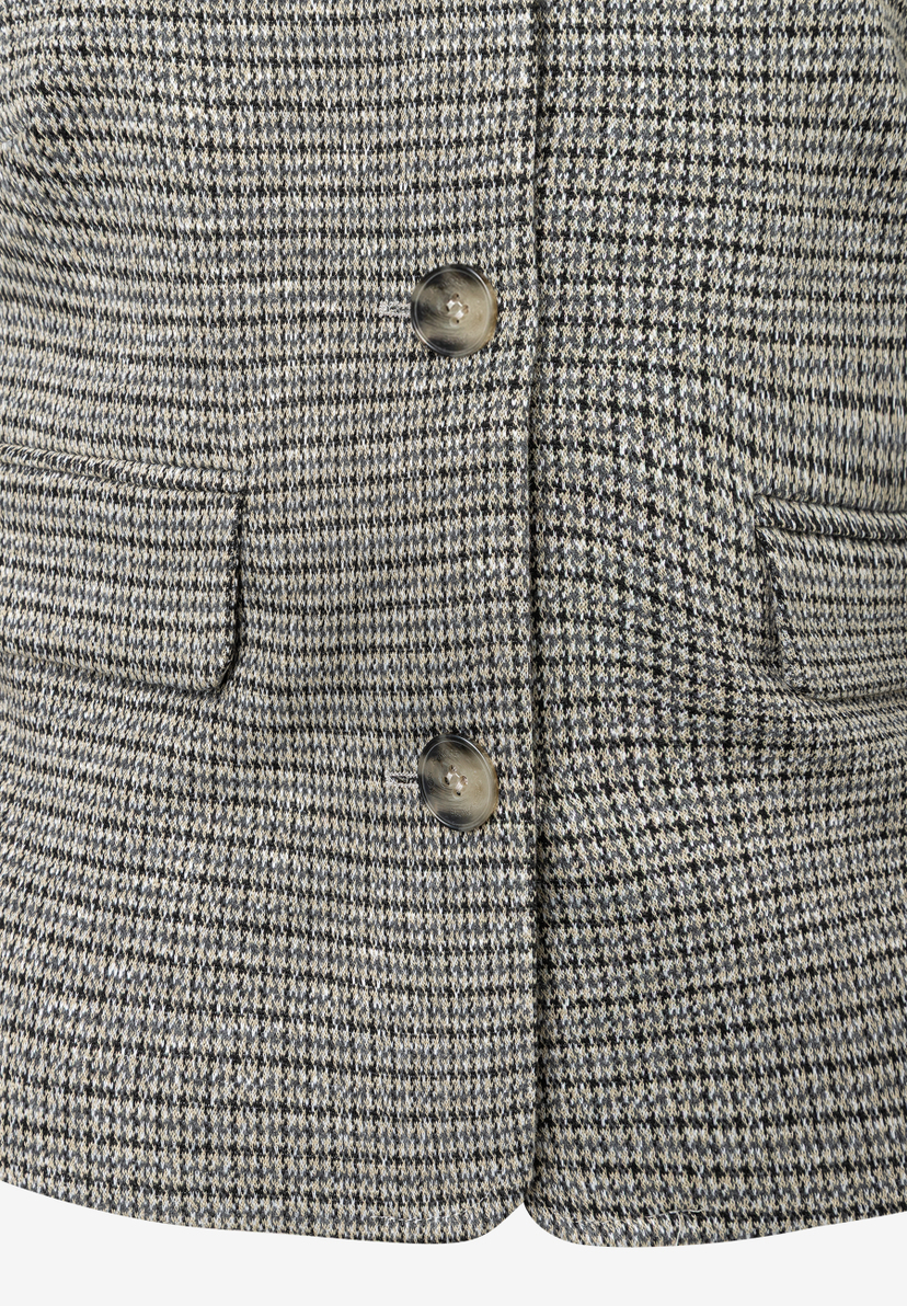 MORE & MORE Jacke mit Hahnentrittmuster in Grau-Schwarz und beigen Akzenten, 2 Knöpfe, 2 Taschen. Stylisher Chic. MORE & MORE Jacke mit Hahnentrittmuster in Grau-Schwarz und beigen Akzenten, 2 Knöpfe, 2 Taschen. Stylisher Chic.
