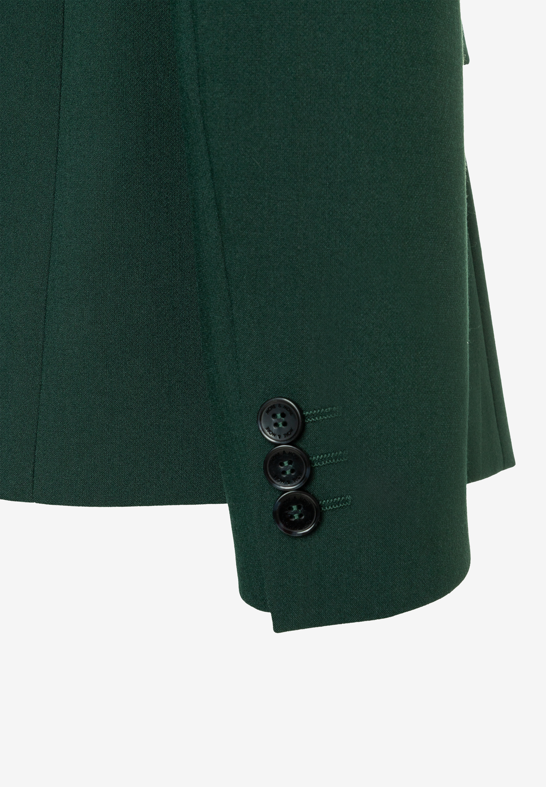 MORE & MORE Blazer in Dunkelgrün, Nahaufnahme des Ärmelabschlusses mit drei Knöpfen.