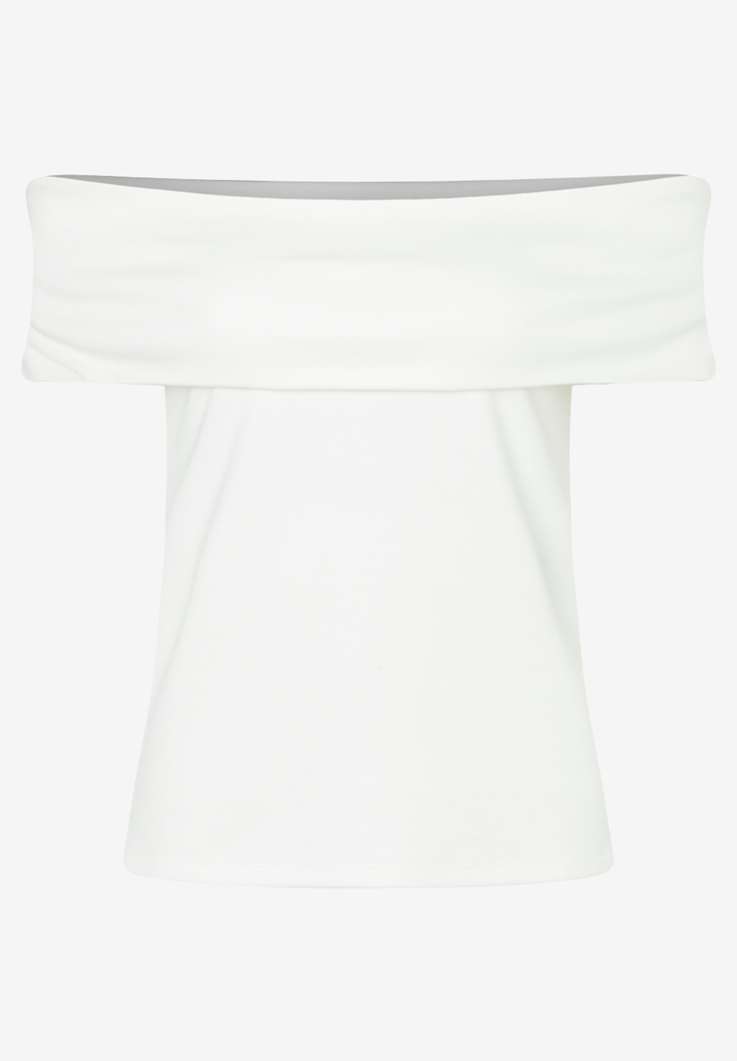 MORE & MORE Off-Shoulder T-Shirt aus elastischem Jersey in Weiß. Bequemes, hautfreundliches Oberteil. MORE & MORE Off-Shoulder T-Shirt aus elastischem Jersey in Weiß. Bequemes, hautfreundliches Oberteil.