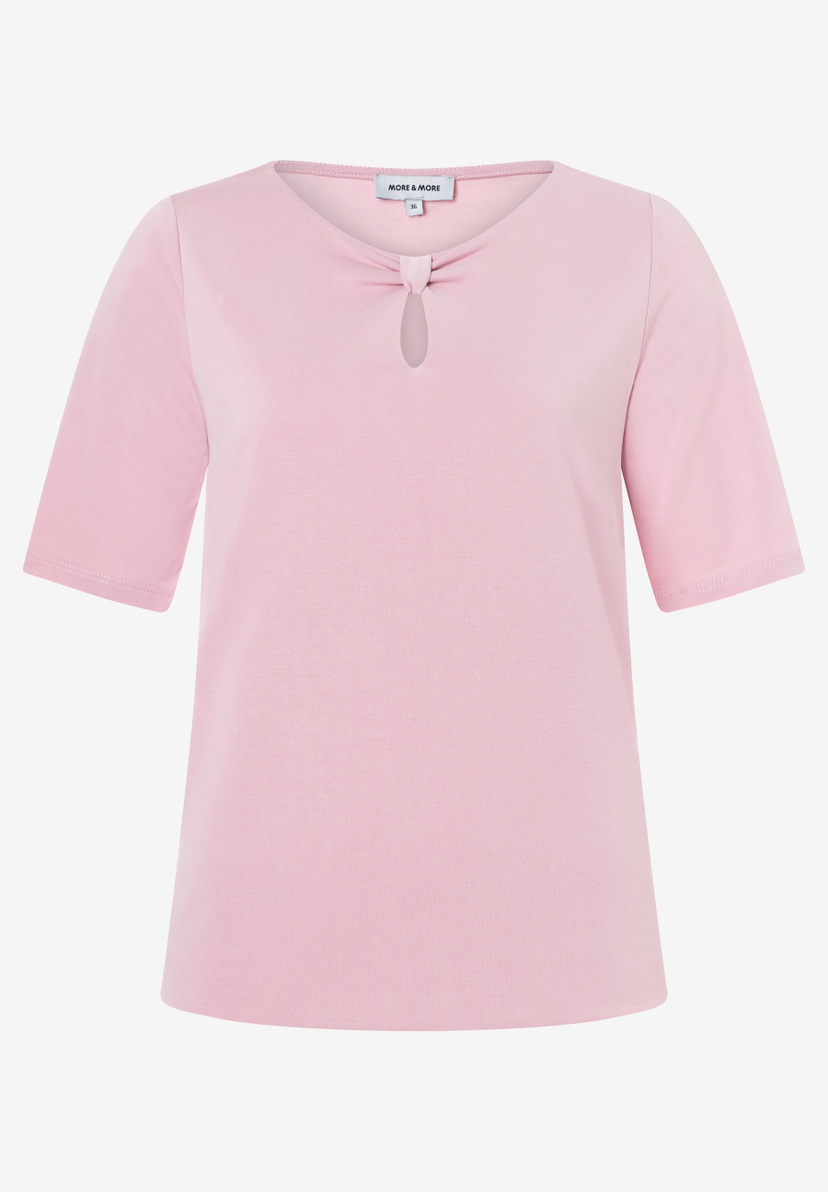 MORE & MORE Jersey-T-Shirt in Rosa mit elegantem Knotendetail am Halsausschnitt, Kurzarm, angenehmer Tragekomfort. MORE & MORE Jersey-T-Shirt in Rosa mit elegantem Knotendetail am Halsausschnitt, Kurzarm, angenehmer Tragekomfort.
