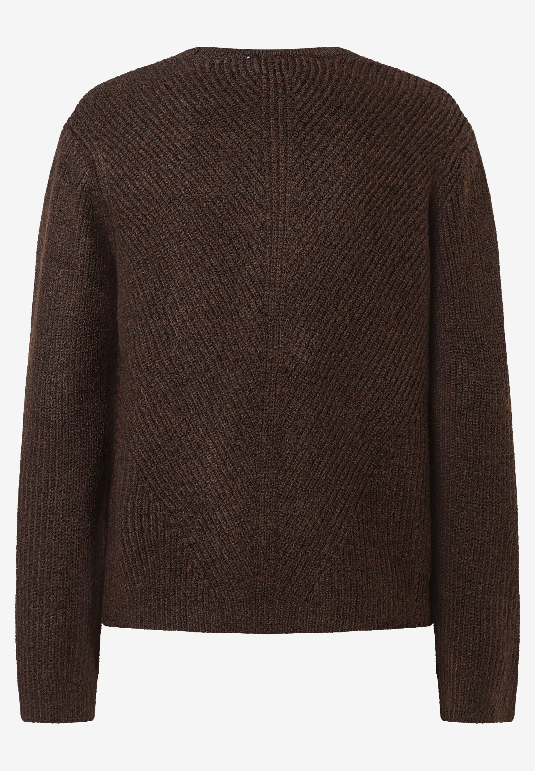 Ein brauner MORE & MORE Rippstrick-Pullover mit angenehmem, wärmendem und weichem Material. Rückansicht. Ein brauner MORE & MORE Rippstrick-Pullover mit angenehmem, wärmendem und weichem Material. Rückansicht.