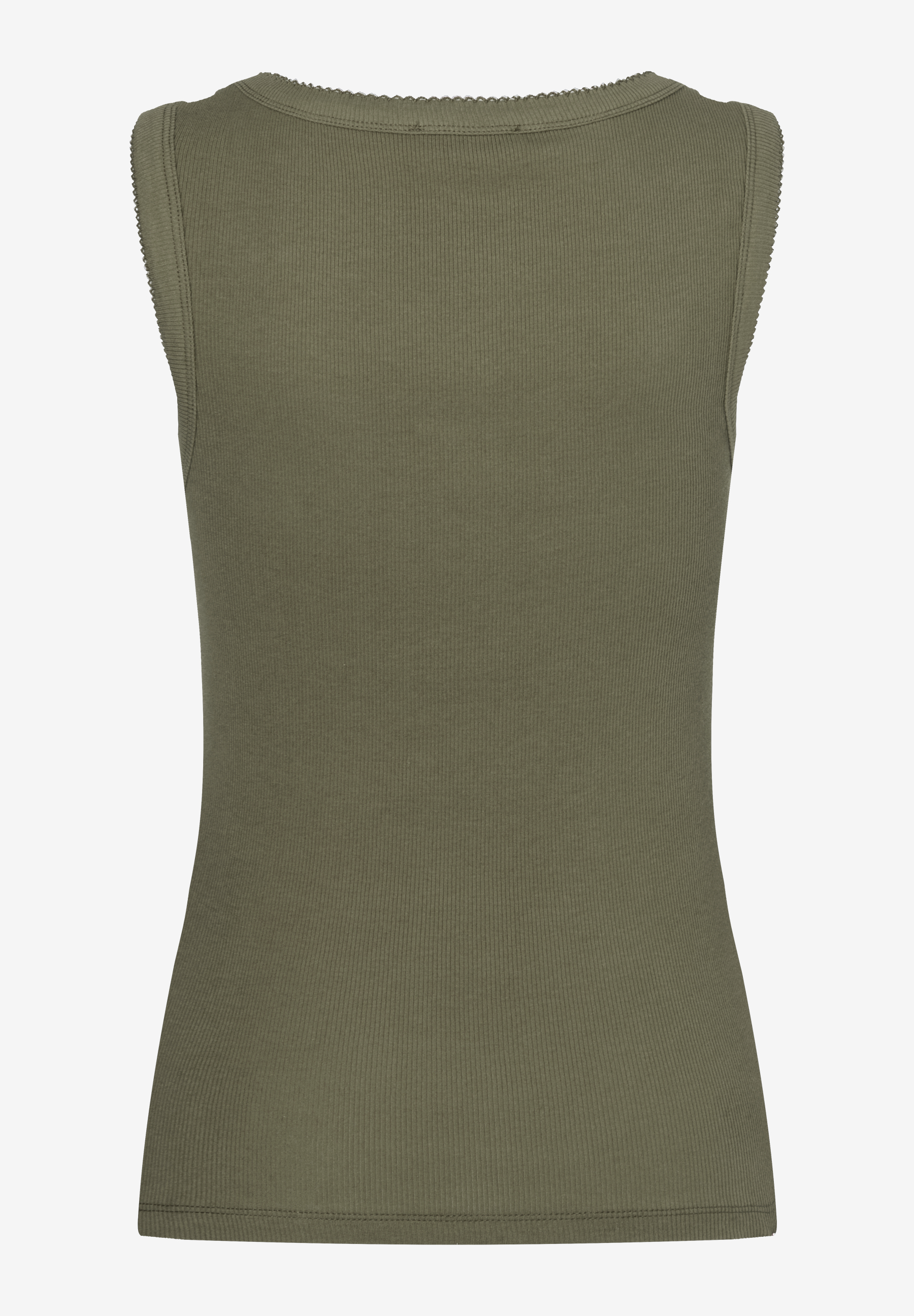 MORE & MORE geripptes Top in Khaki, ärmellos mit Rundhalsausschnitt. Elastisch, hautfreundlich und angenehm zu tragen. MORE & MORE geripptes Top in Khaki, ärmellos mit Rundhalsausschnitt. Elastisch, hautfreundlich und angenehm zu tragen.