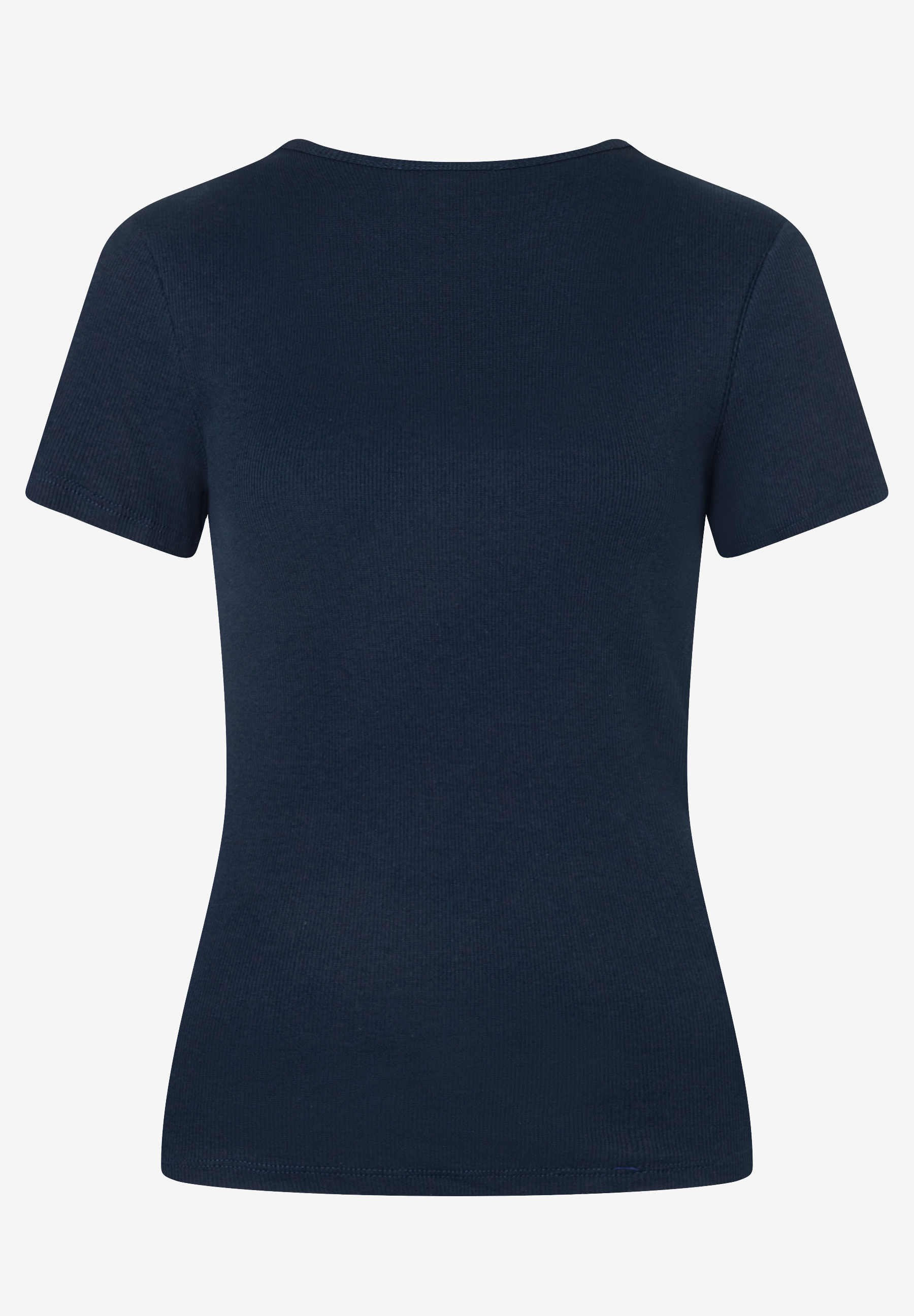 MORE & MORE geripptes T-Shirt in Dunkelblau, kurze Ärmel, abgerundeter Halsausschnitt, figurbetont MORE & MORE geripptes T-Shirt in Dunkelblau, kurze Ärmel, abgerundeter Halsausschnitt, figurbetont