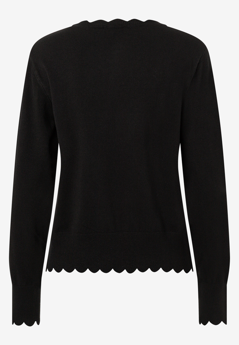 MORE & MORE Feinstrick-Pullover in Schwarz mit Wellensaum und Rundhalsausschnitt f
 angenehmen Tragekomfort.