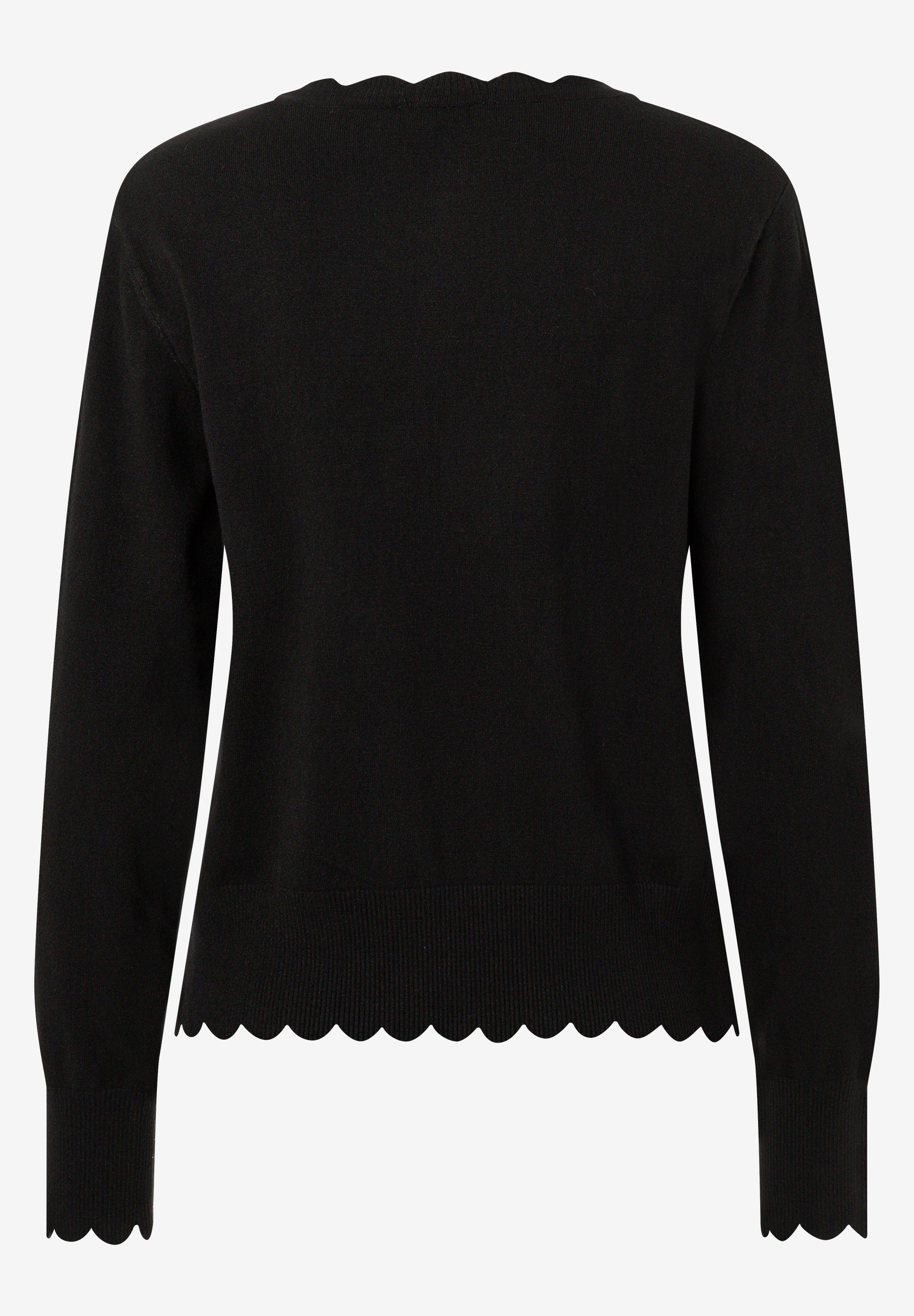 MORE & MORE Feinstrick-Pullover in Schwarz mit Wellensaum und langen Ärmeln, angenehm weich und elastisch. MORE & MORE Feinstrick-Pullover in Schwarz mit Wellensaum und langen Ärmeln, angenehm weich und elastisch.