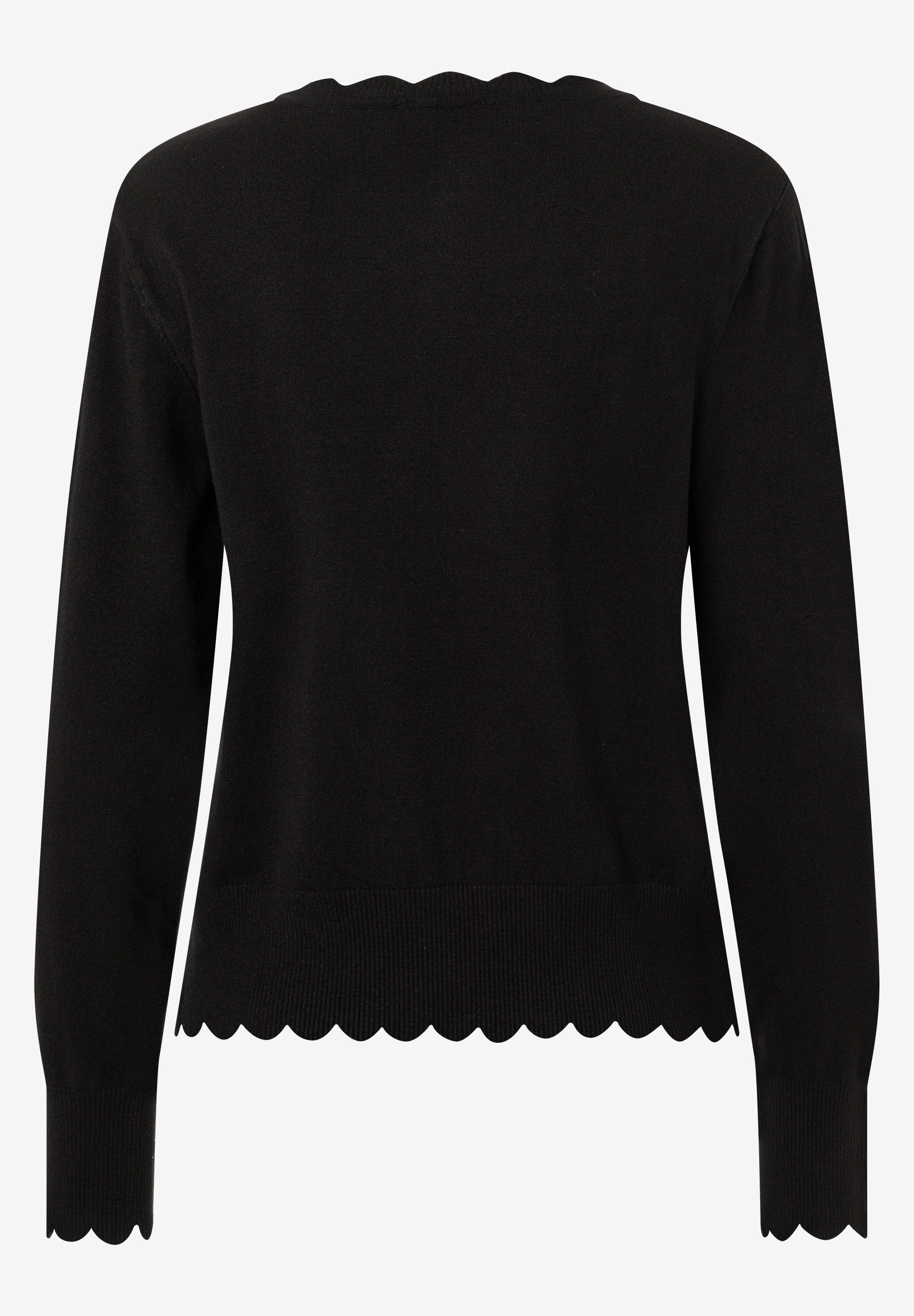 MORE & MORE Feinstrick-Pullover in Schwarz mit Wellensaum und langen Ärmeln, angenehm weich und elastisch. MORE & MORE Feinstrick-Pullover in Schwarz mit Wellensaum und langen Ärmeln, angenehm weich und elastisch.