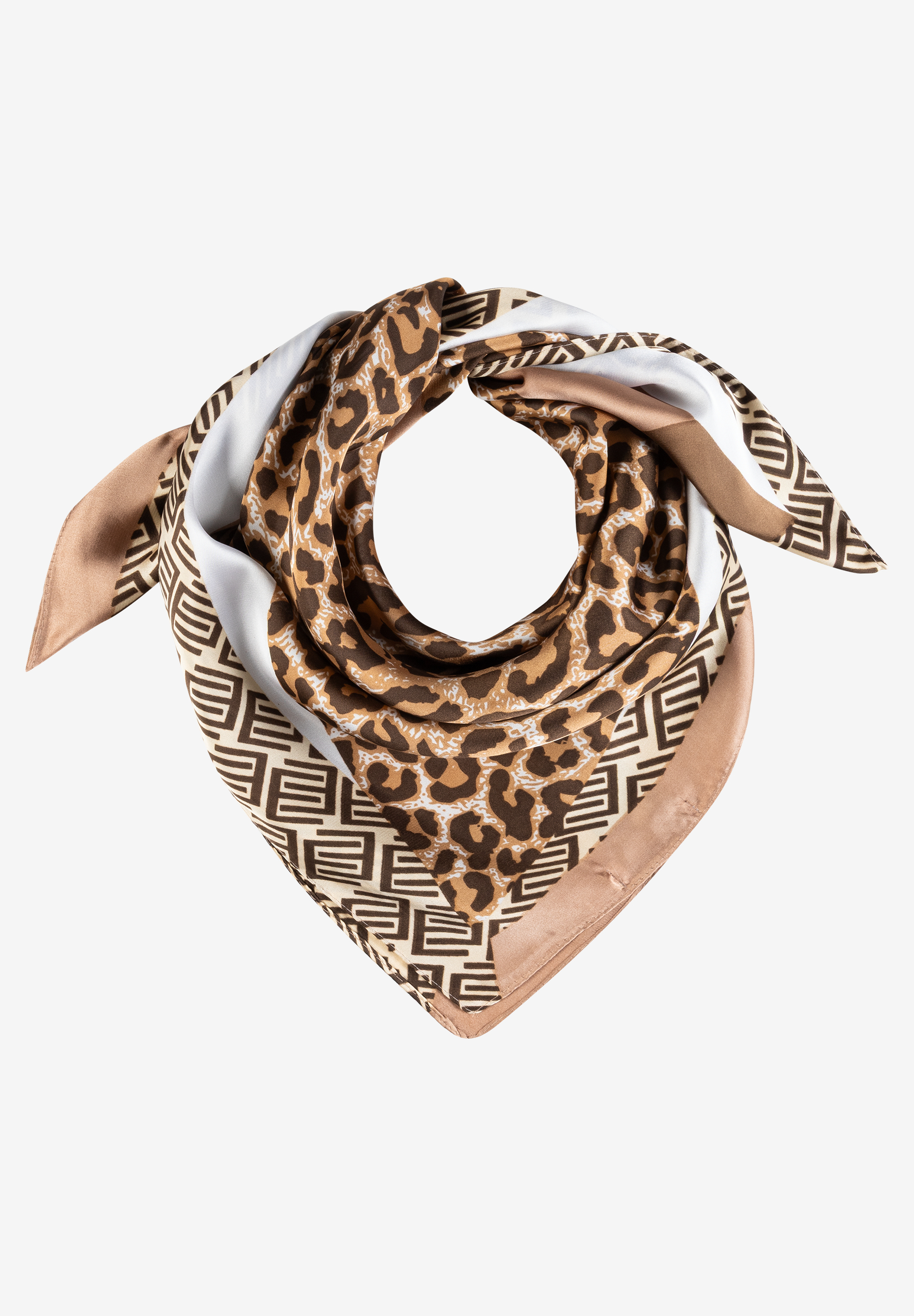 MORE & MORE Schal mit Leopardenmuster und geometrischen Mustern in Beige, Braun und Weiß