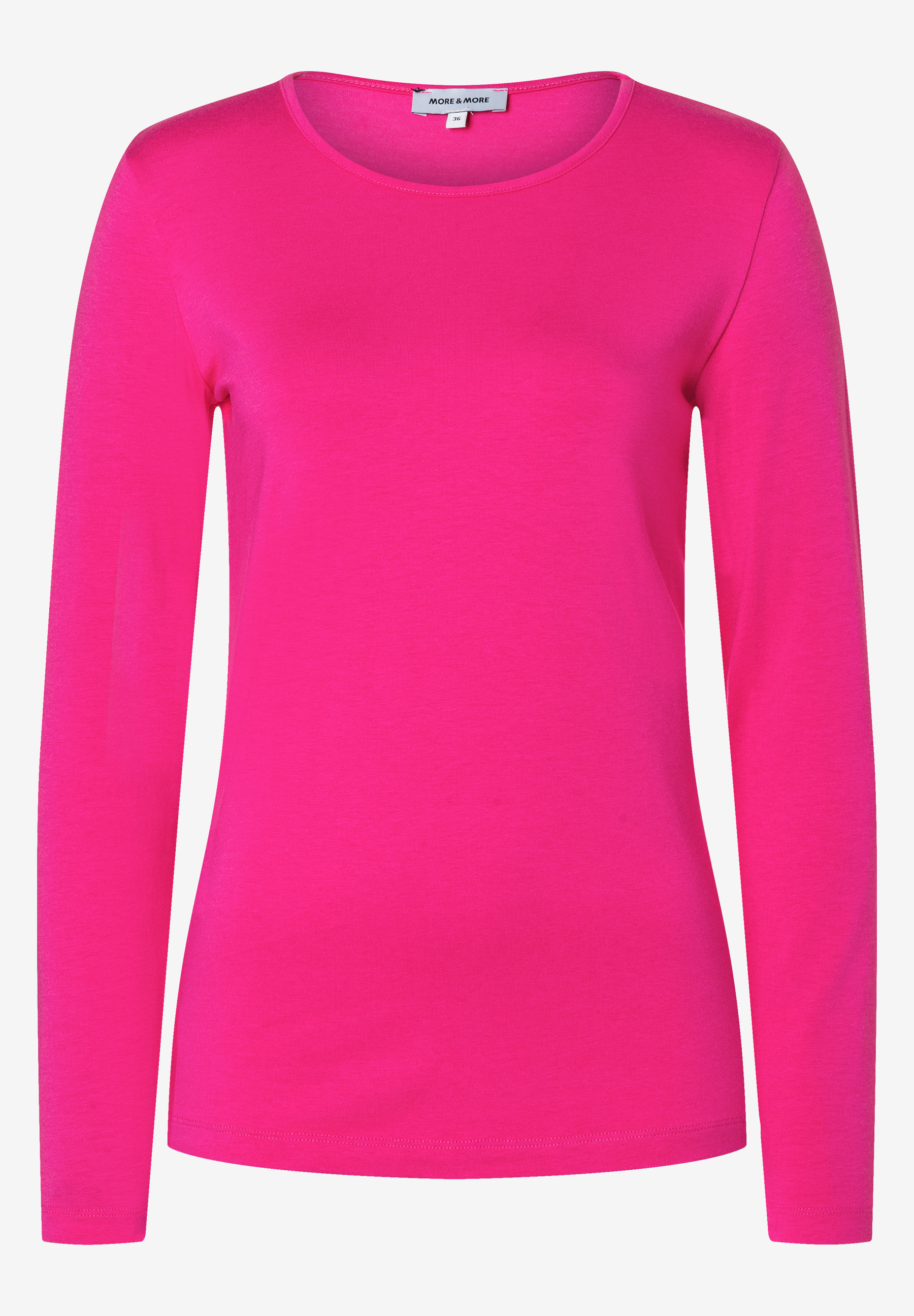 Ein pinkfarbenes, langärmeliges Jersey-Top von MORE & MORE mit Rundhalsausschnitt. Ein pinkfarbenes, langärmeliges Jersey-Top von MORE & MORE mit Rundhalsausschnitt.