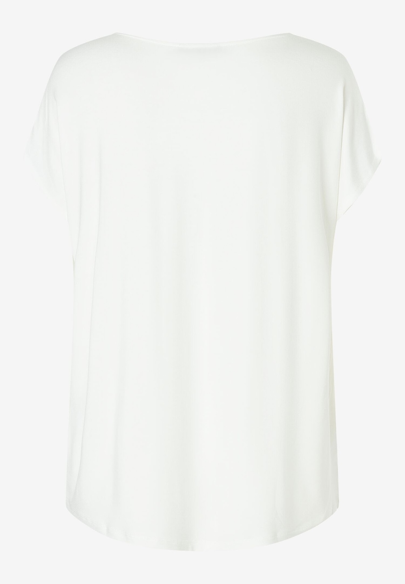 Ein weißes Shirt von MORE & MORE, vorne glatt und mit kurzen Ärmeln. Ein weißes Shirt von MORE & MORE, vorne glatt und mit kurzen Ärmeln.
