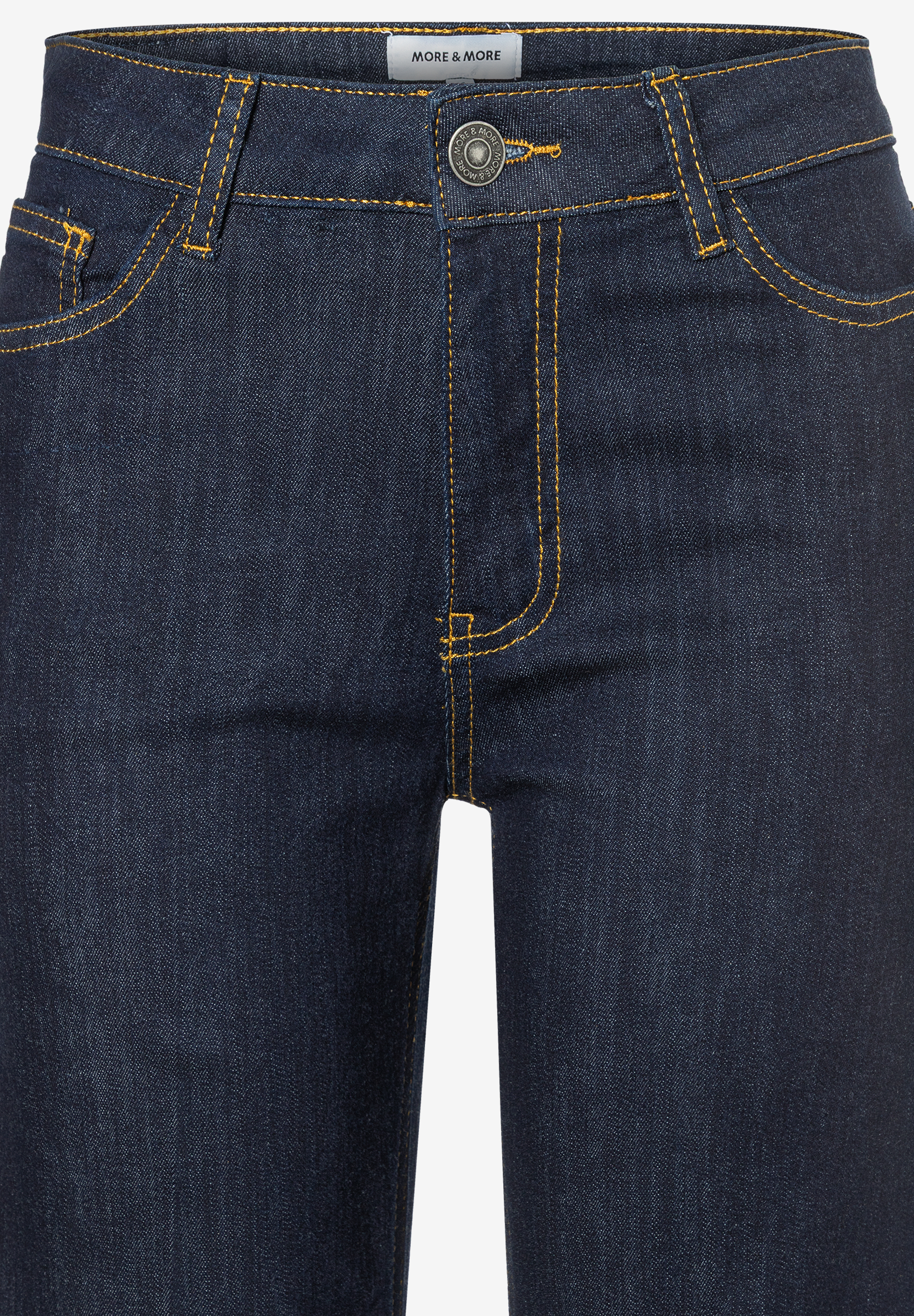 Dunkelblaue Jeans von MORE & MORE aus Denim mit gelben Nähten. Dunkelblaue Jeans von MORE & MORE aus Denim mit gelben Nähten.