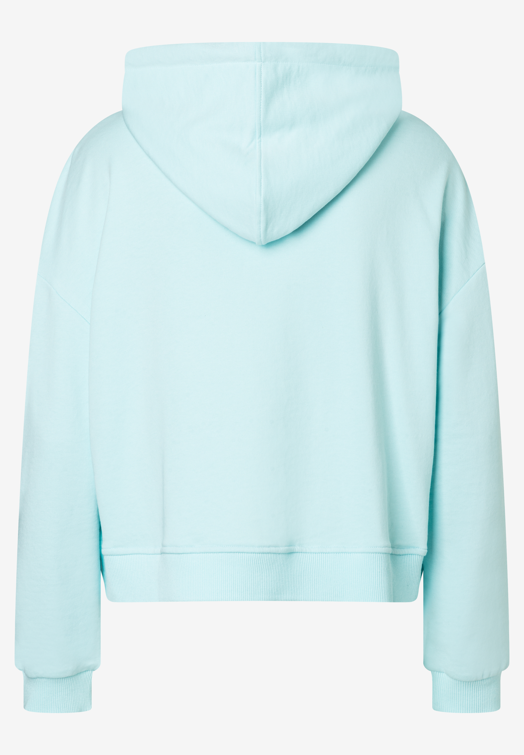 Hellblauer MORE & MORE Kapuzenpullover mit bequemem, elastischem Sweat-Material, von hinten. Hellblauer MORE & MORE Kapuzenpullover mit bequemem, elastischem Sweat-Material, von hinten.