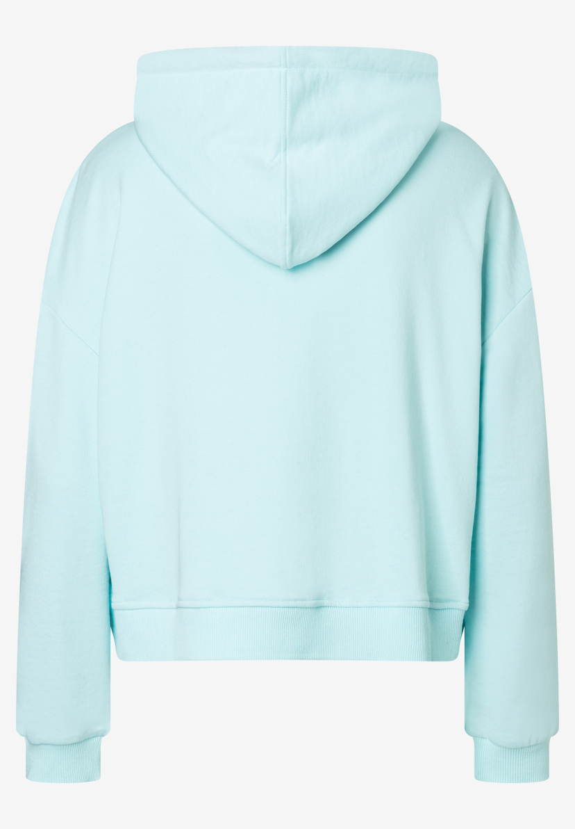 Hellblauer MORE & MORE Kapuzenpullover mit bequemem, elastischem Sweat-Material, von hinten. Hellblauer MORE & MORE Kapuzenpullover mit bequemem, elastischem Sweat-Material, von hinten.