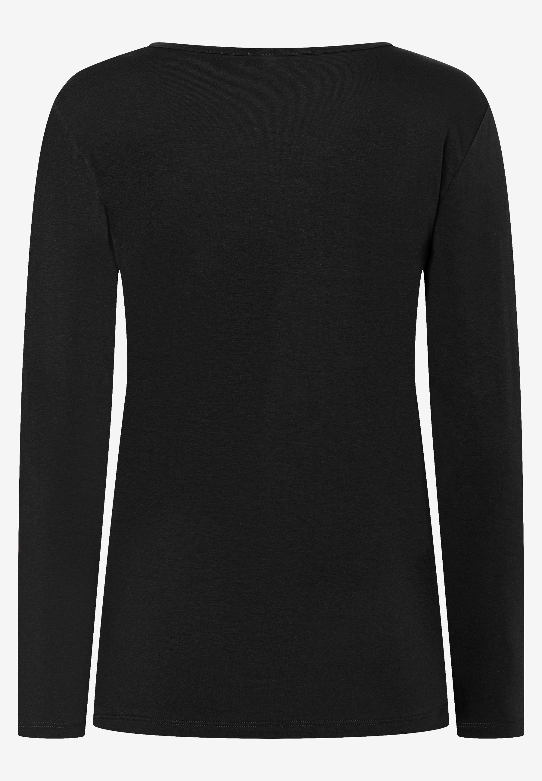 MORE & MORE schwarzes Langarm-T-Shirt mit U-Boot-Ausschnitt, Rückansicht.