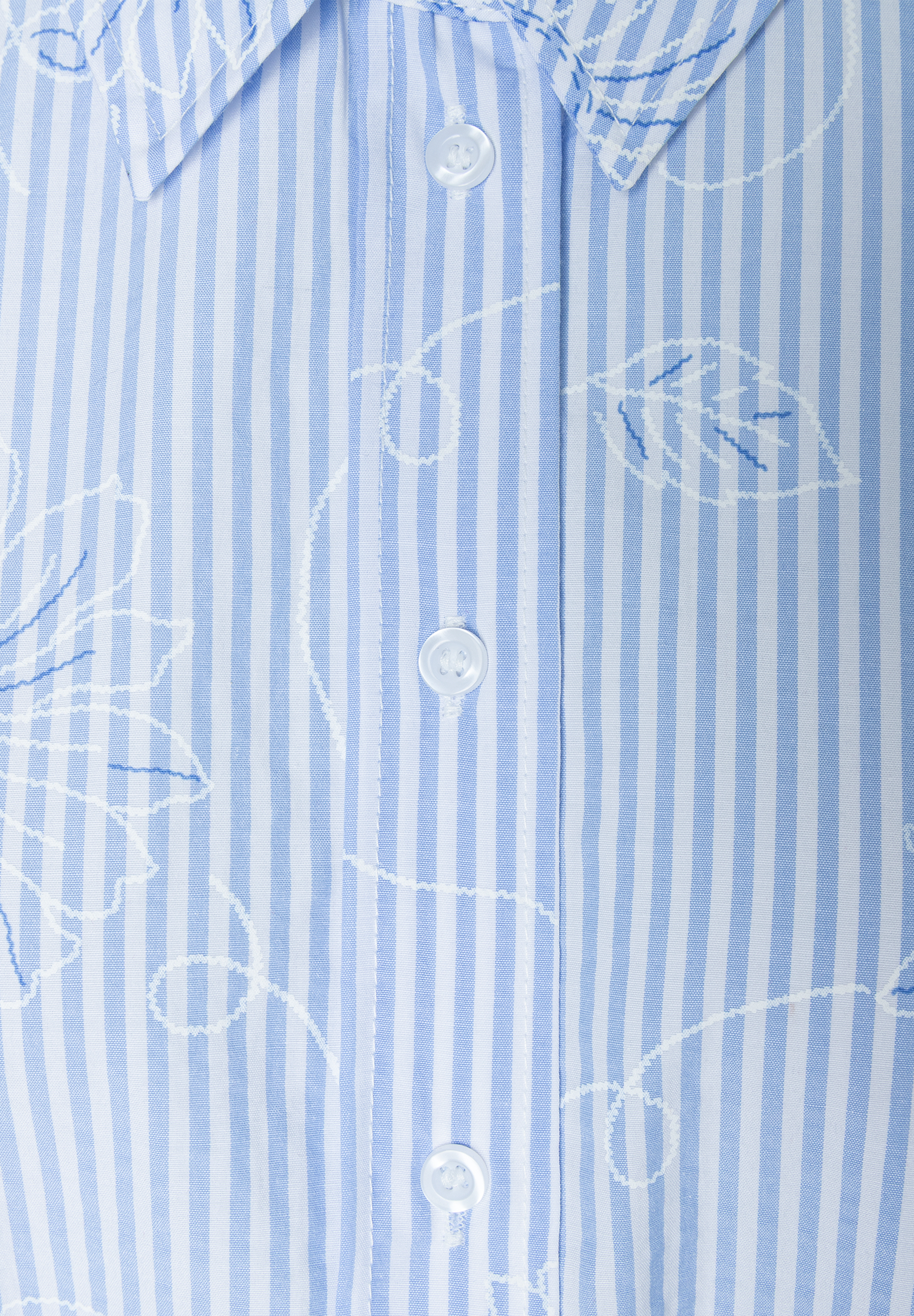 MORE & MORE Popeline-Bluse aus Baumwollmischung, hellblau/weiß gestreift mit weißen Blütenstickereien, durchgehende Knopfleiste. MORE & MORE Popeline-Bluse aus Baumwollmischung, hellblau/weiß gestreift mit weißen Blütenstickereien, durchgehende Knopfleiste.