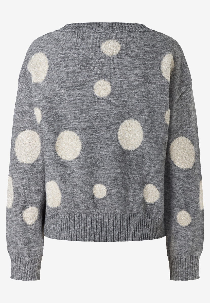 MORE & MORE Pullover in Grau mit beigen Glitzerpunkten, Rückansicht. MORE & MORE Pullover in Grau mit beigen Glitzerpunkten, Rückansicht.