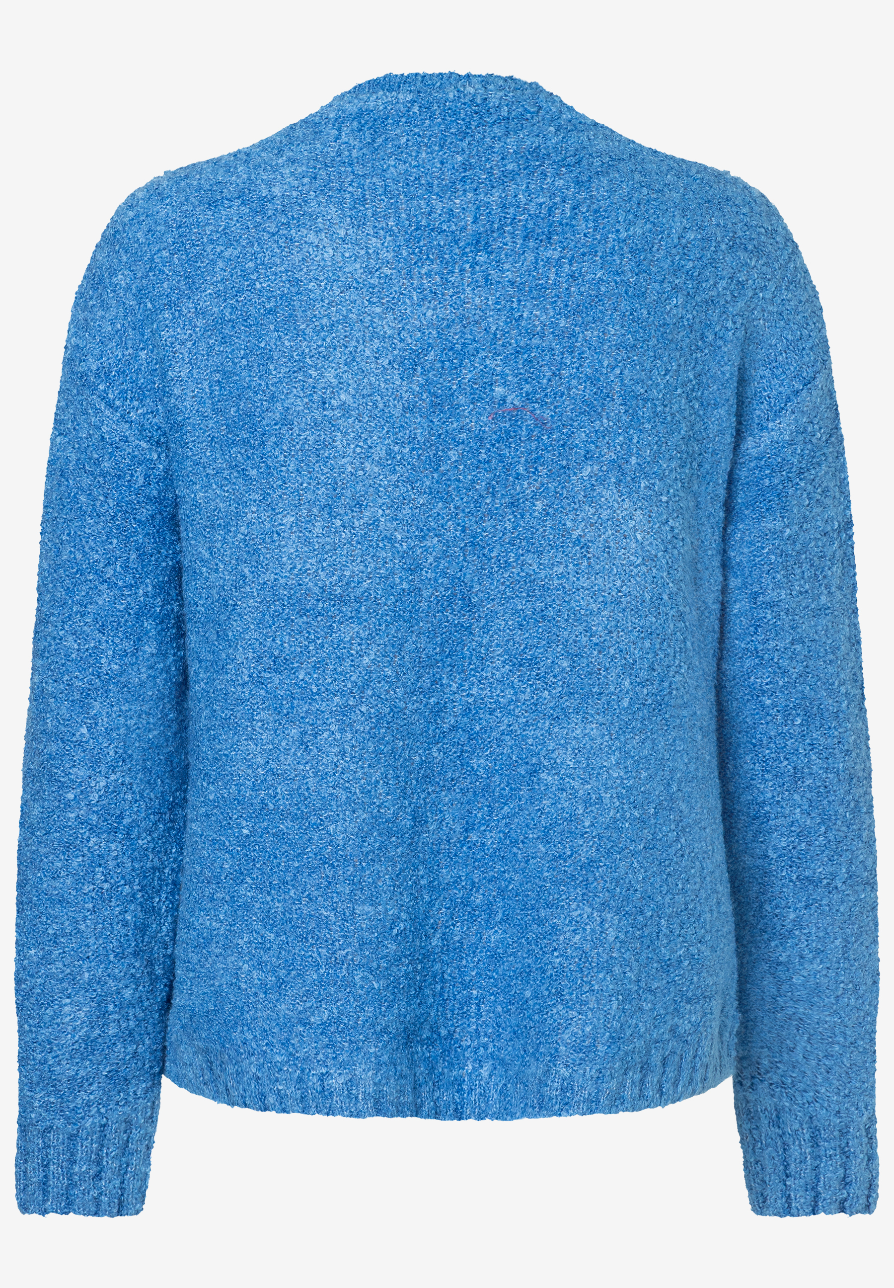 Ein blauer MORE & MORE Strickpullover mit Bouclé-Optik für angenehmen, warmen und soften Tragekomfort. Ein blauer MORE & MORE Strickpullover mit Bouclé-Optik für angenehmen, warmen und soften Tragekomfort.