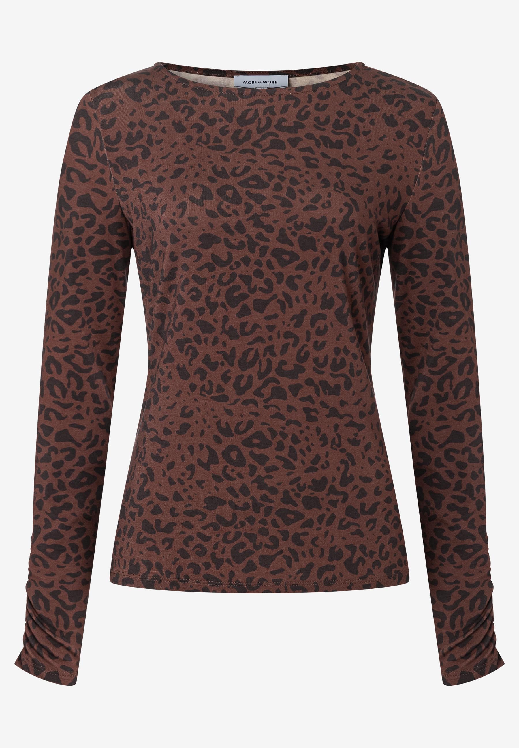 MORE & MORE Longsleeve aus Jersey in Dunkelbraun mit Allover-Leopardenmuster. Lange Ärmel. Rundhalsausschnitt. MORE & MORE Longsleeve aus Jersey in Dunkelbraun mit Allover-Leopardenmuster. Lange Ärmel. Rundhalsausschnitt.