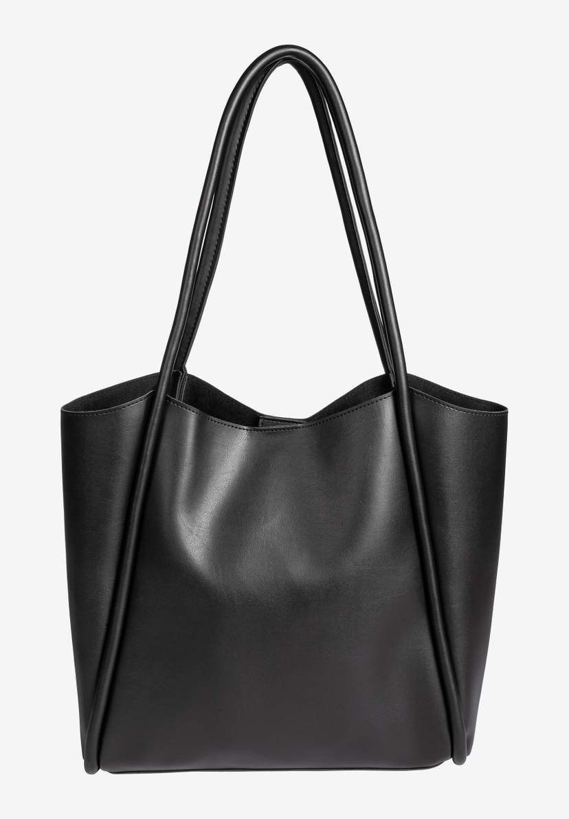 Eine schwarze MORE & MORE Handtasche mit Tragegriffen vor einem weißen Hintergrund. Eine schwarze MORE & MORE Handtasche mit Tragegriffen vor einem weißen Hintergrund.