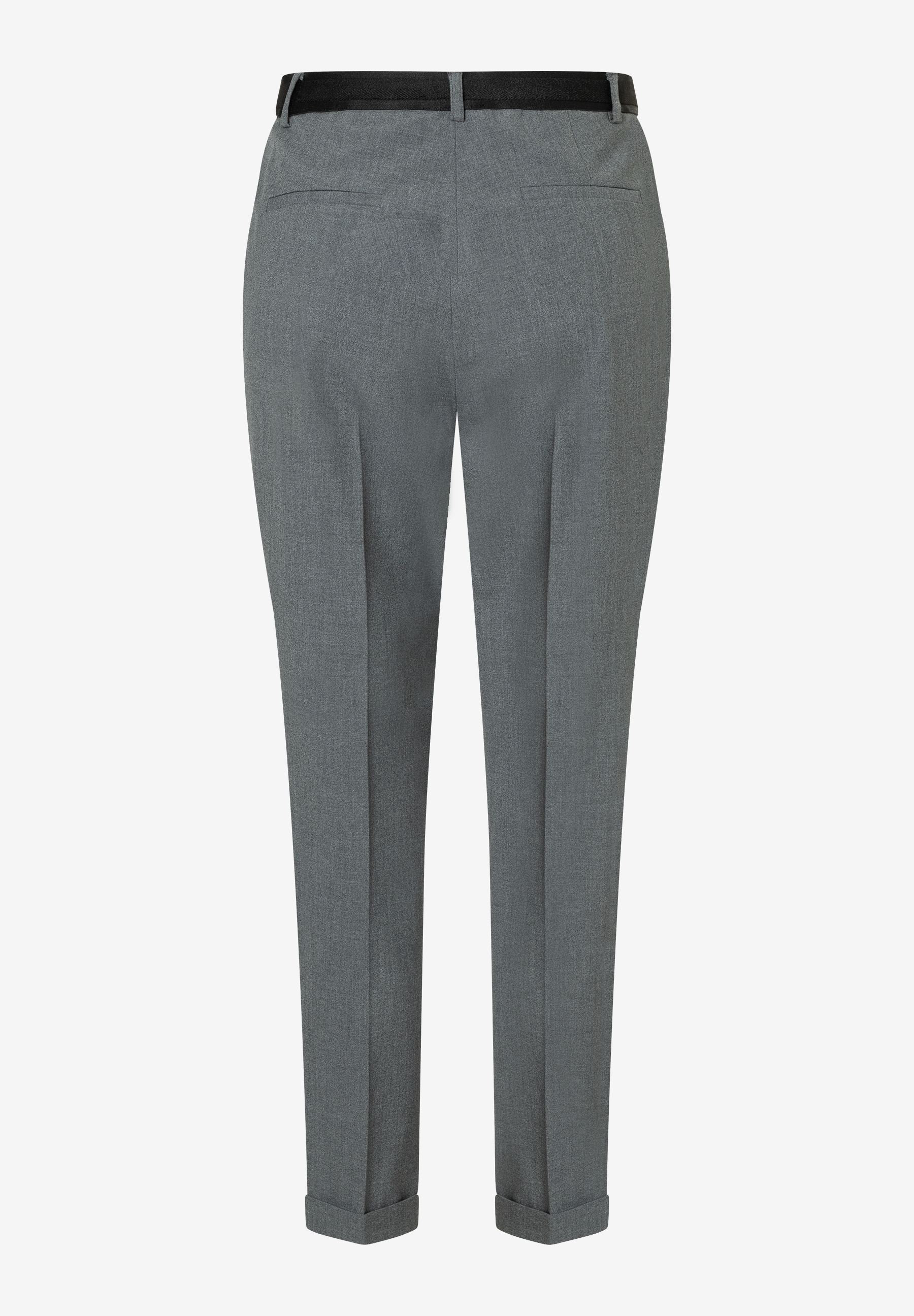 Eine graue MORE & MORE Hose, hinten mit schwarzem Bund, mit umgeschlagenem Saum. Eine graue MORE & MORE Hose, hinten mit schwarzem Bund, mit umgeschlagenem Saum.