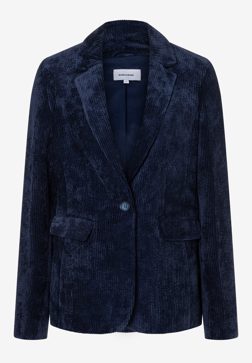 MORE & MORE Blazer aus Cord in Dunkelblau, mit einem Knopfverschluss und zwei aufgesetzten Taschen vorne. MORE & MORE Blazer aus Cord in Dunkelblau, mit einem Knopfverschluss und zwei aufgesetzten Taschen vorne.