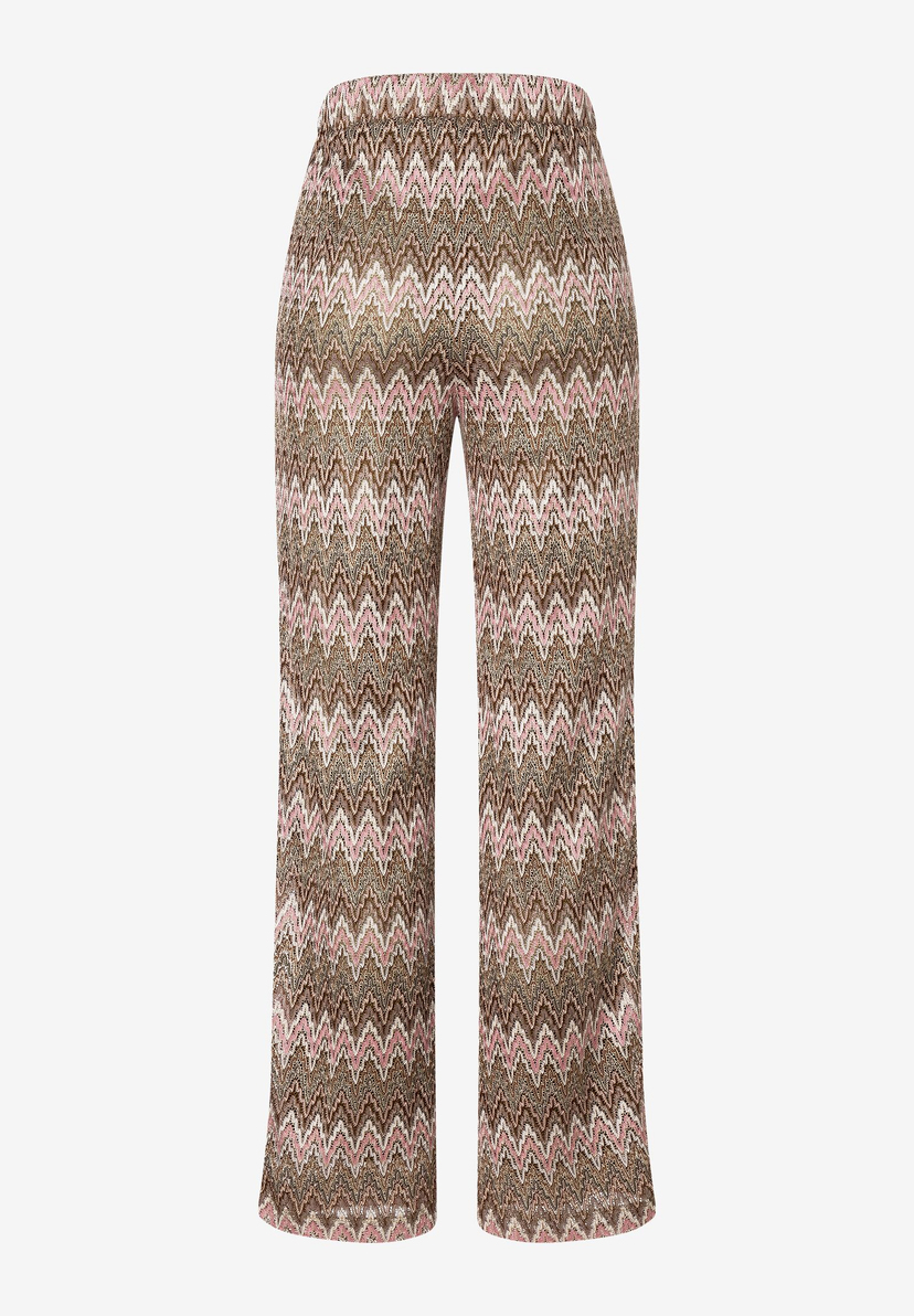 Eine MORE & MORE Jacquard-Hose mit Zickzackmuster in Rosa, Braun und Weiß. Eine MORE & MORE Jacquard-Hose mit Zickzackmuster in Rosa, Braun und Weiß.