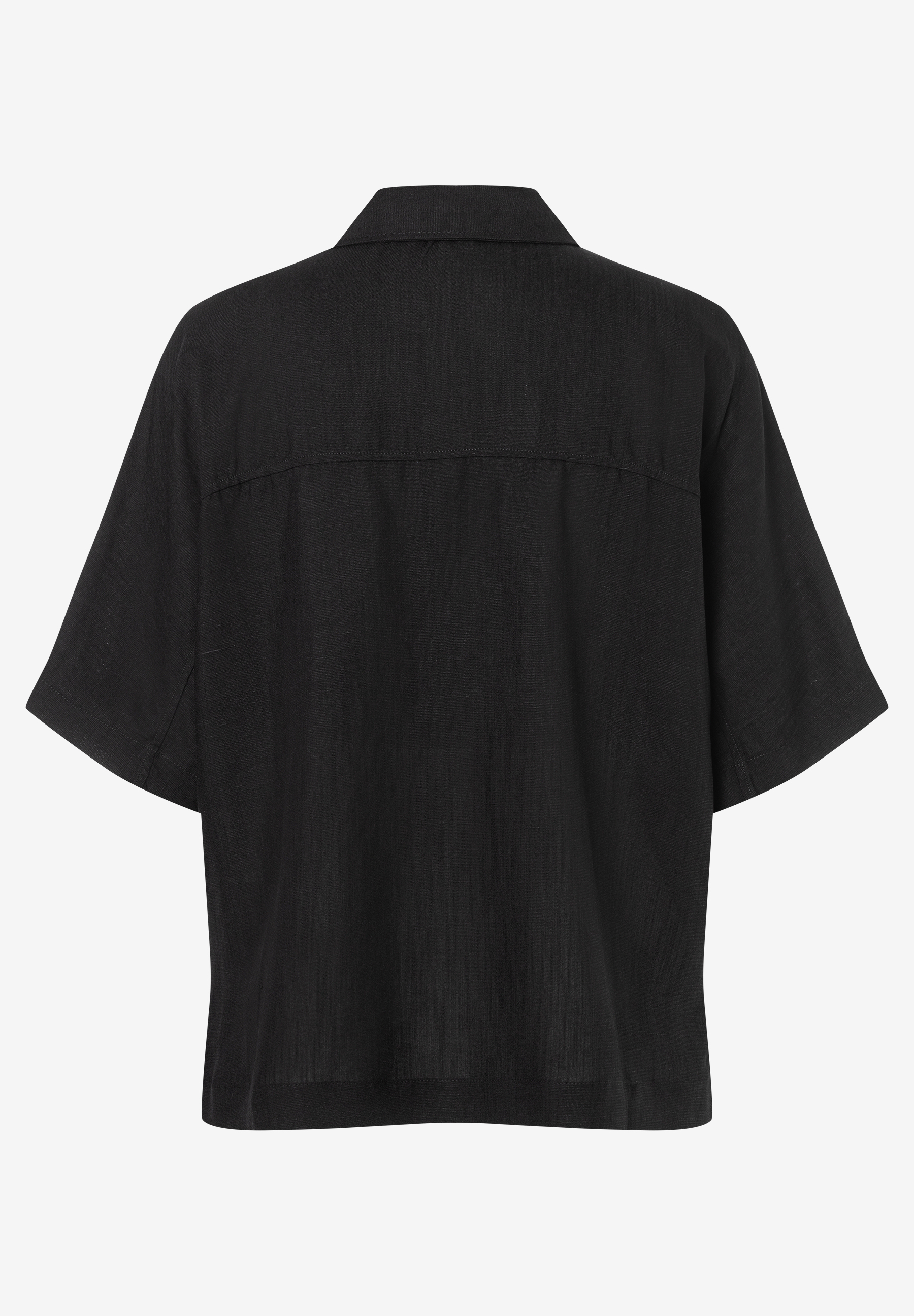 MORE & MORE schwarze Bluse, locker geschnitten, mit kurzen Ärmeln und Kragen. MORE & MORE schwarze Bluse, locker geschnitten, mit kurzen Ärmeln und Kragen.