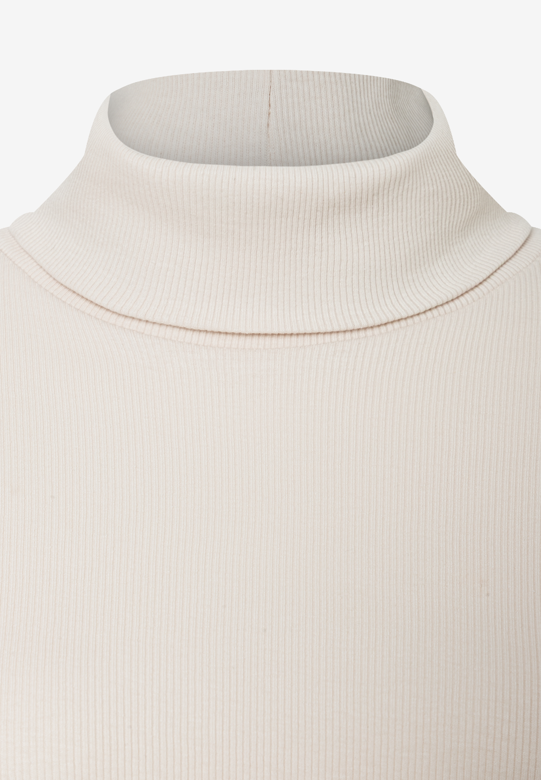 MORE & MORE geripptes T-Shirt mit Rollkragen in Creme. Vielseitiges, weiches Langarmshirt. Elegant & bequem.