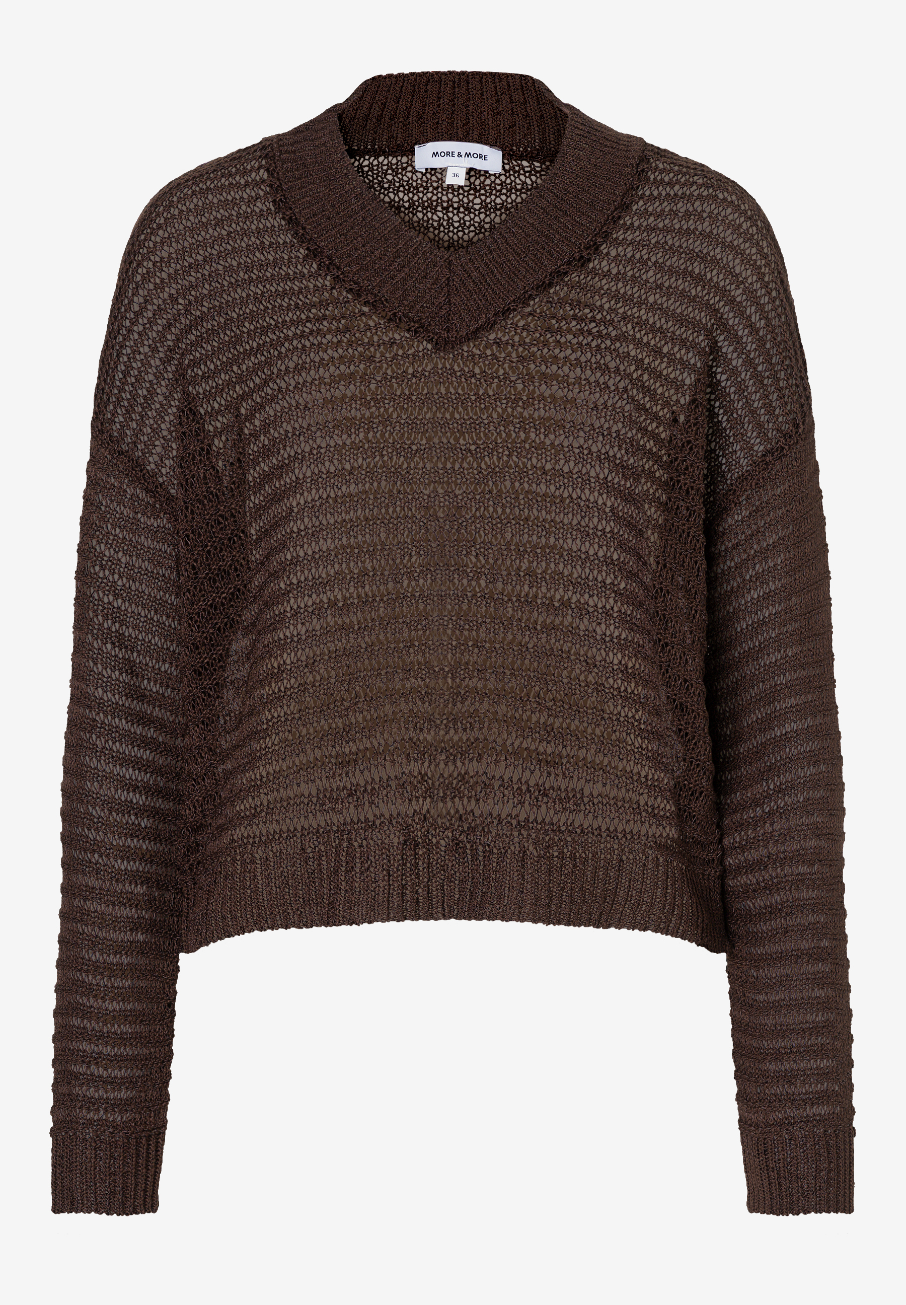 MORE & MORE Pullover mit V-Ausschnitt, Netz-Optik und langen Ärmeln in Dunkelbraun MORE & MORE Pullover mit V-Ausschnitt, Netz-Optik und langen Ärmeln in Dunkelbraun