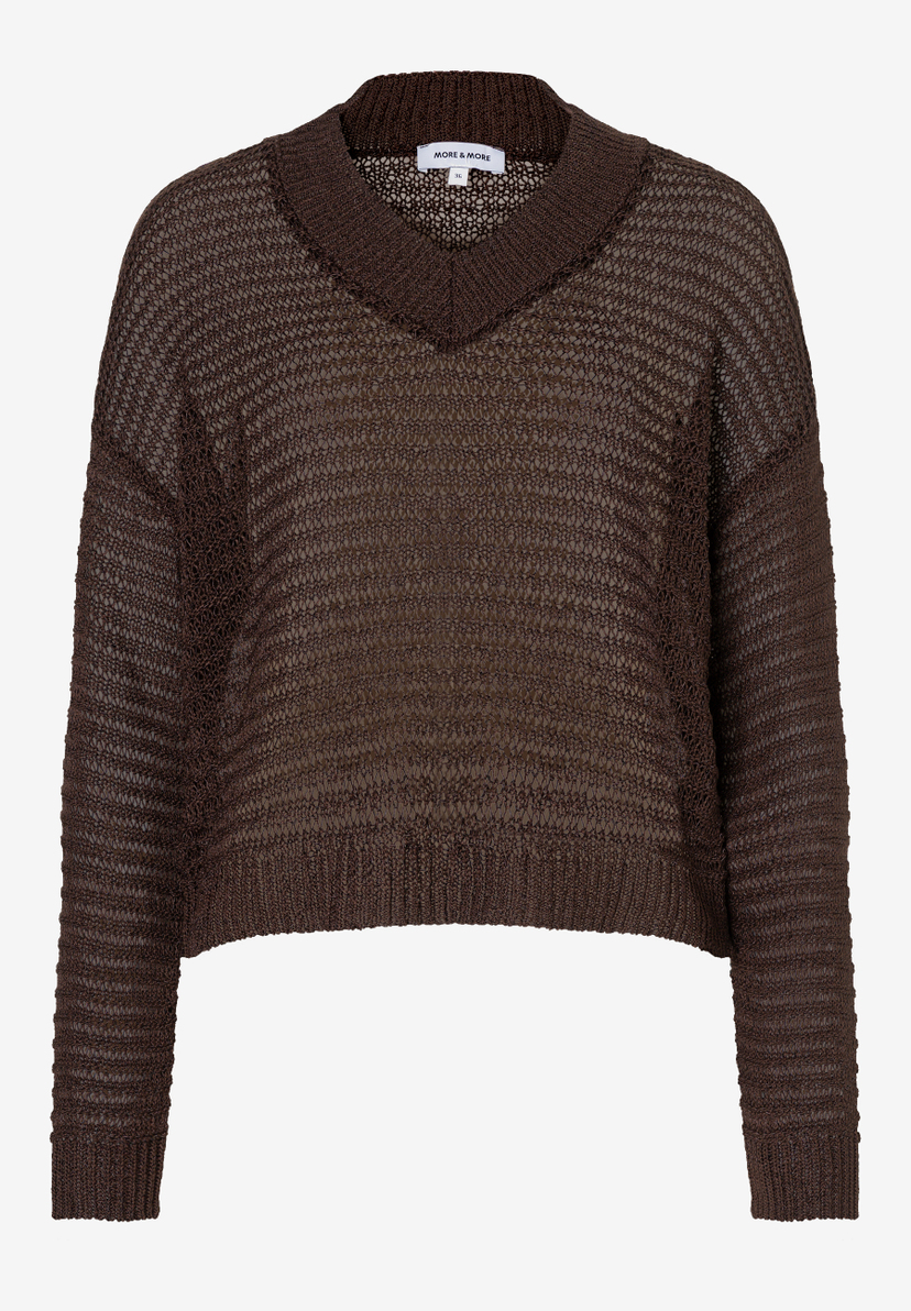 MORE & MORE Pullover mit V-Ausschnitt, Netz-Optik und langen Ärmeln in Dunkelbraun MORE & MORE Pullover mit V-Ausschnitt, Netz-Optik und langen Ärmeln in Dunkelbraun