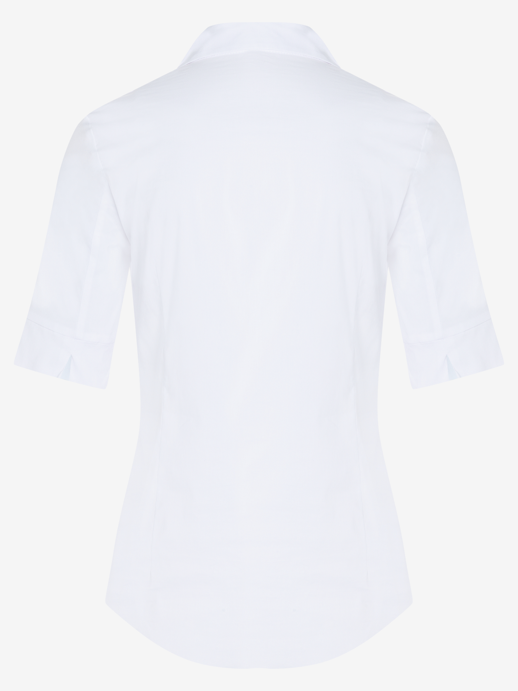 Die Rückansicht einer weißen Bluse von MORE & MORE mit halblangen Ärmeln. Die Rückansicht einer weißen Bluse von MORE & MORE mit halblangen Ärmeln.