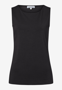 Schwarzes, ärmelloses Jersey-Top von MORE & MORE mit Rundhalsausschnitt.