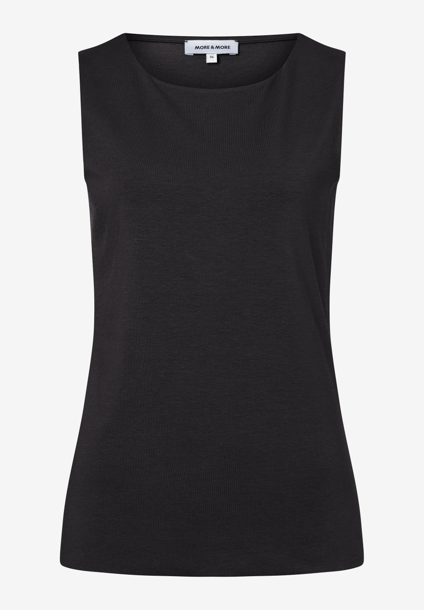 Schwarzes, ärmelloses Jersey-Top von MORE & MORE mit Rundhalsausschnitt. Schwarzes, ärmelloses Jersey-Top von MORE & MORE mit Rundhalsausschnitt.