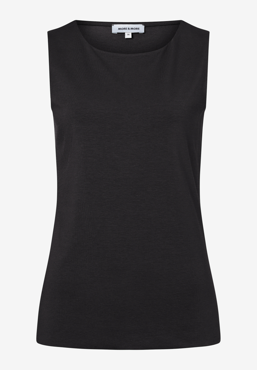 Schwarzes, ärmelloses Jersey-Top von MORE & MORE mit Rundhalsausschnitt. Schwarzes, ärmelloses Jersey-Top von MORE & MORE mit Rundhalsausschnitt.