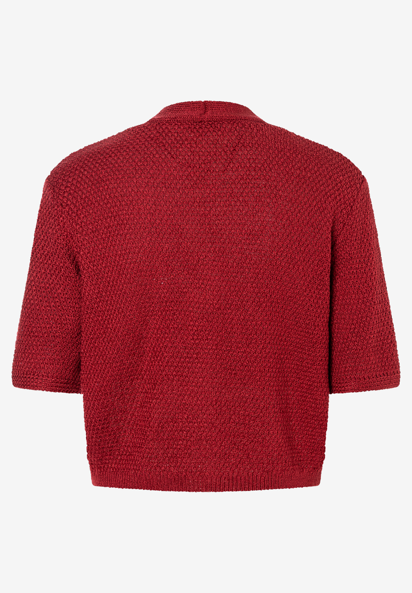 MORE & MORE Damen Pullover aus Strukturstrick in Rot. Kurze Ärmel, glänzende Optik und elastischer Tragekomfort. MORE & MORE Damen Pullover aus Strukturstrick in Rot. Kurze Ärmel, glänzende Optik und elastischer Tragekomfort.