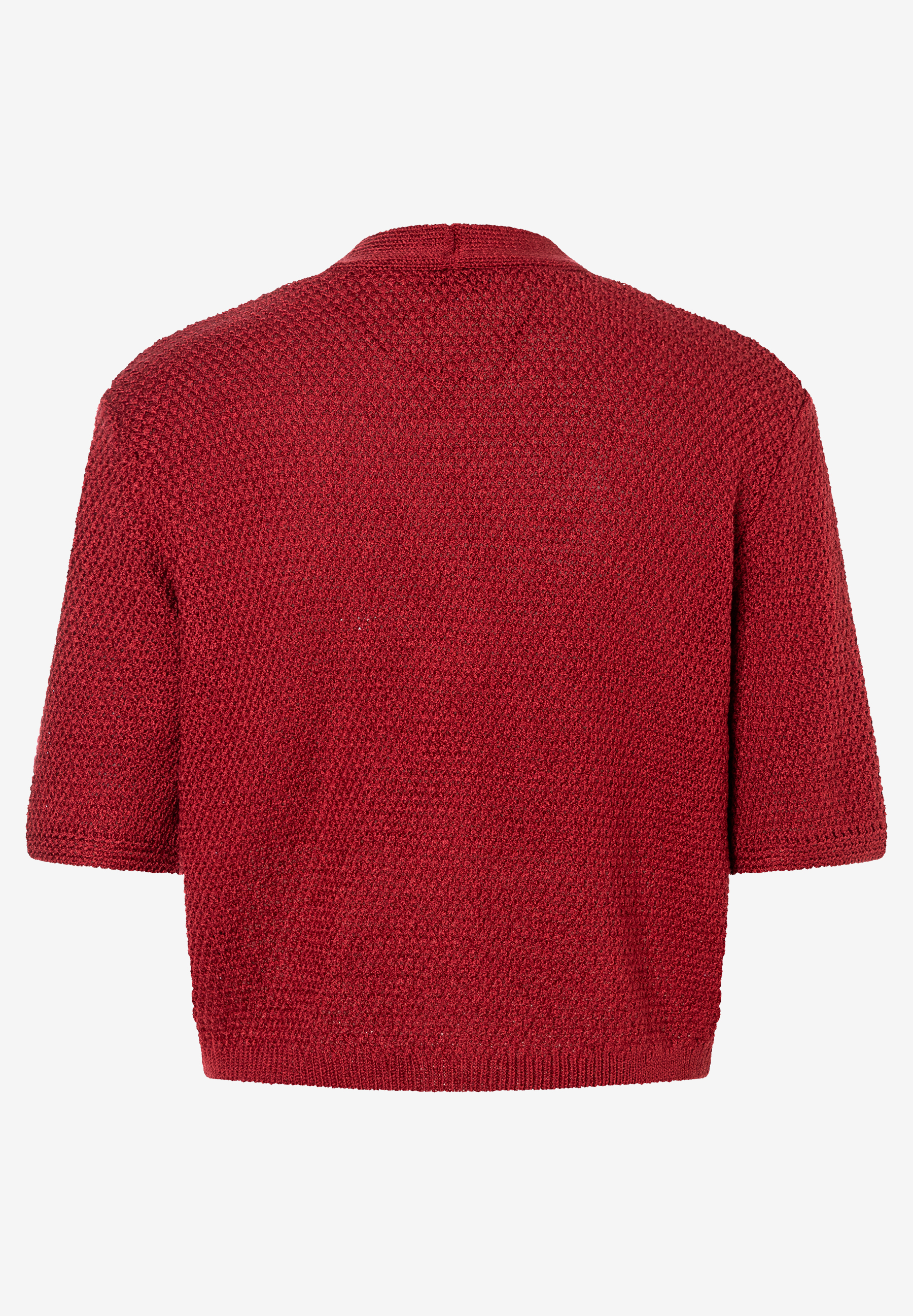 MORE & MORE Damen Pullover aus Strukturstrick in Rot. Kurze Ärmel, glänzende Optik und elastischer Tragekomfort. MORE & MORE Damen Pullover aus Strukturstrick in Rot. Kurze Ärmel, glänzende Optik und elastischer Tragekomfort.