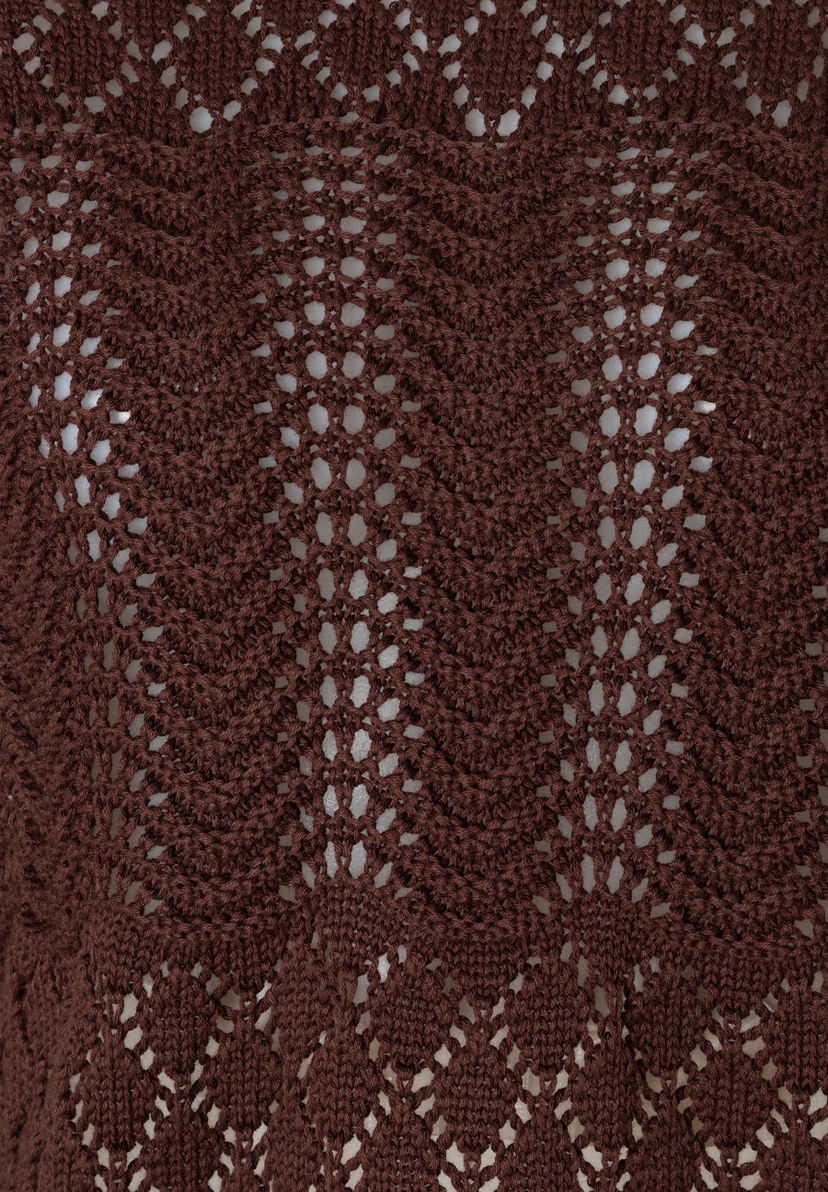 MORE & MORE Lochstrick-Pullover in Dunkelbraun, mit zart transparentem, elastischem Muster für hohen Tragekomfort. MORE & MORE Lochstrick-Pullover in Dunkelbraun, mit zart transparentem, elastischem Muster für hohen Tragekomfort.