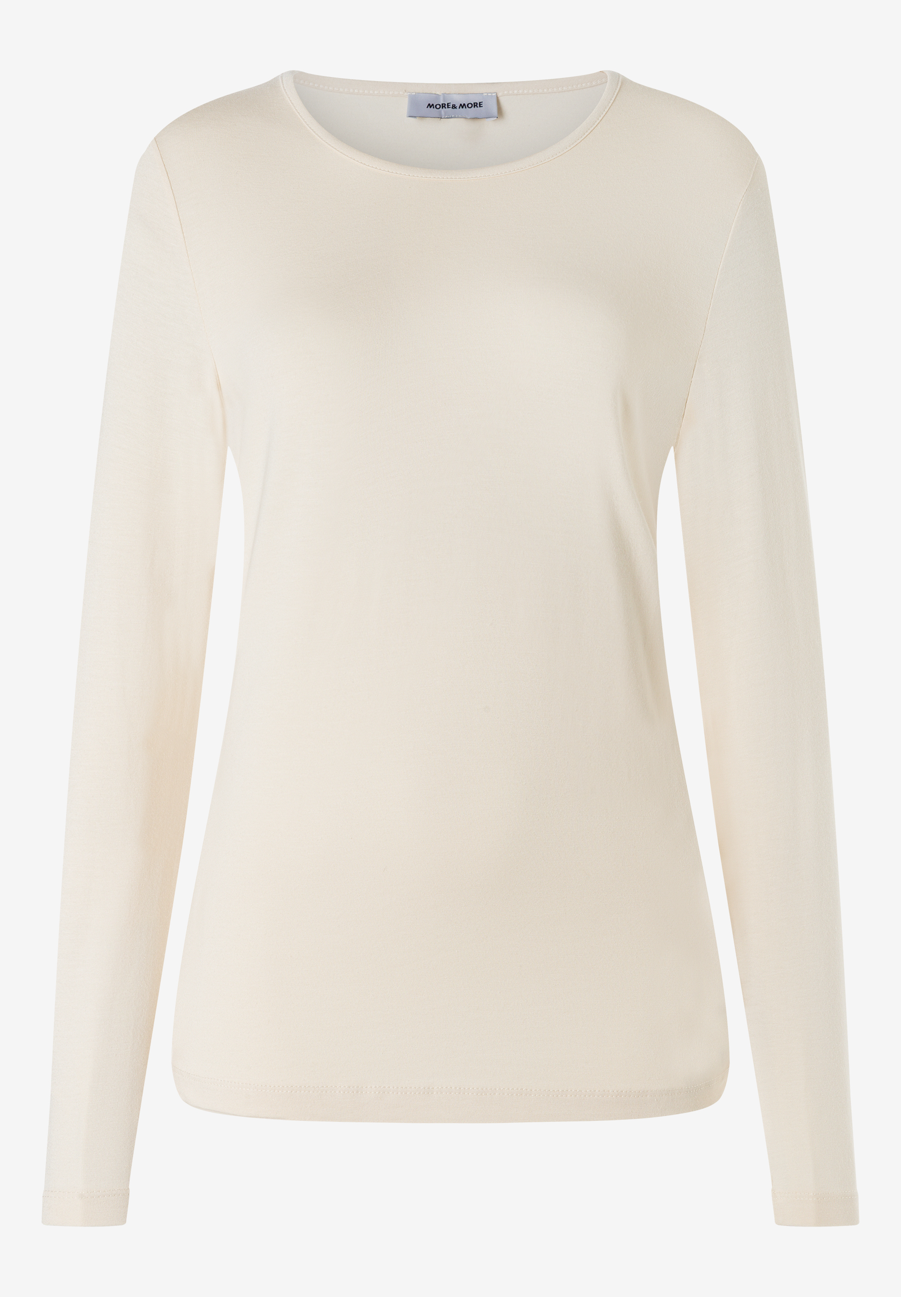 MORE & MORE Damen Langarmshirt aus Jersey in hellem Beige, hautfreundlich und elastisch, schlichter Rundhalsausschnitt.
