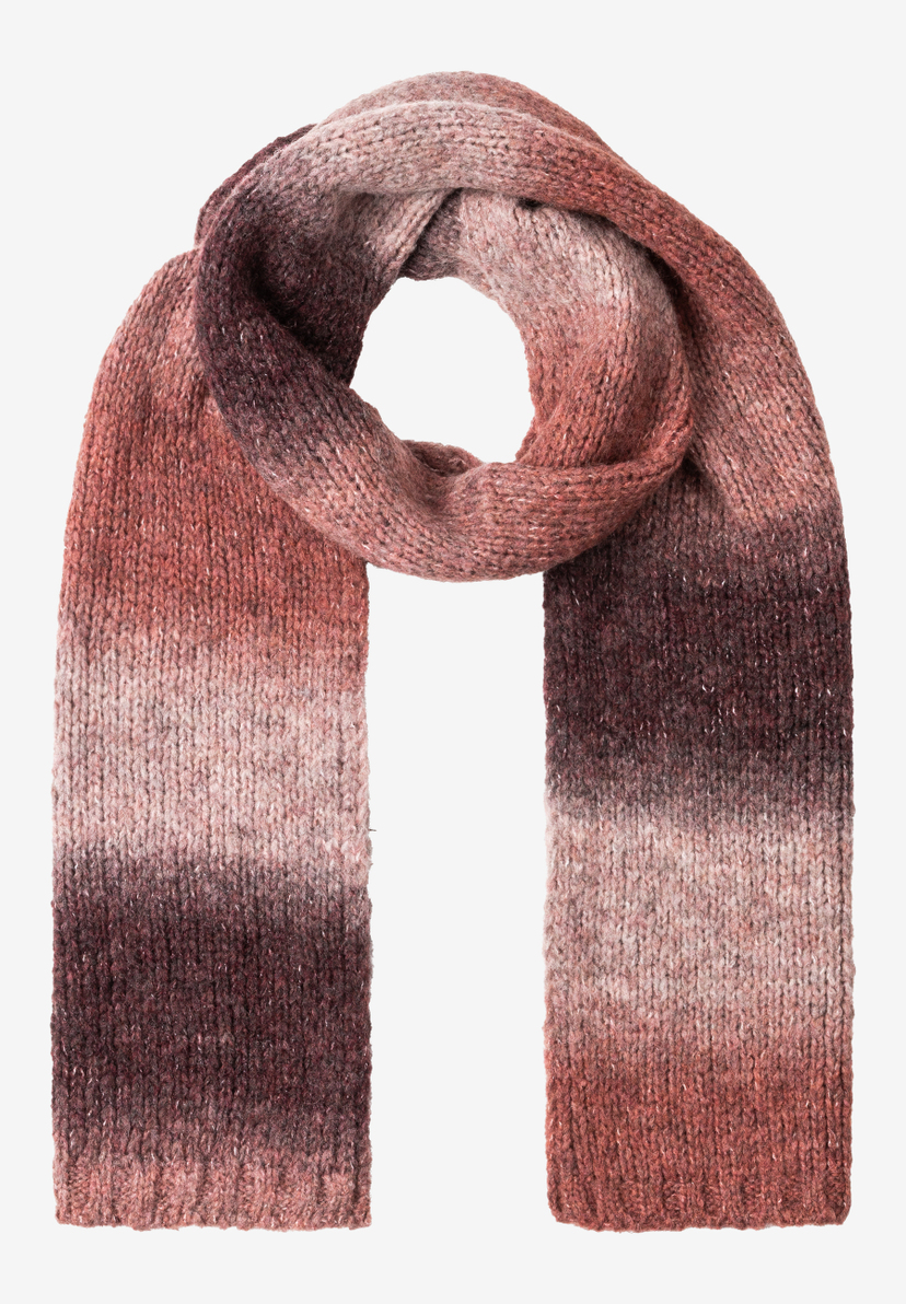 Ein Strickschal von MORE & MORE in warmen Farben, von Dunkelbraun zu Rosa verlaufend. Ein Strickschal von MORE & MORE in warmen Farben, von Dunkelbraun zu Rosa verlaufend.