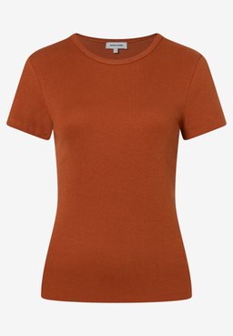 MORE & MORE geripptes T-Shirt in Rostrot mit Rundhalsausschnitt und kurzen Ärmeln, Slim Fit.