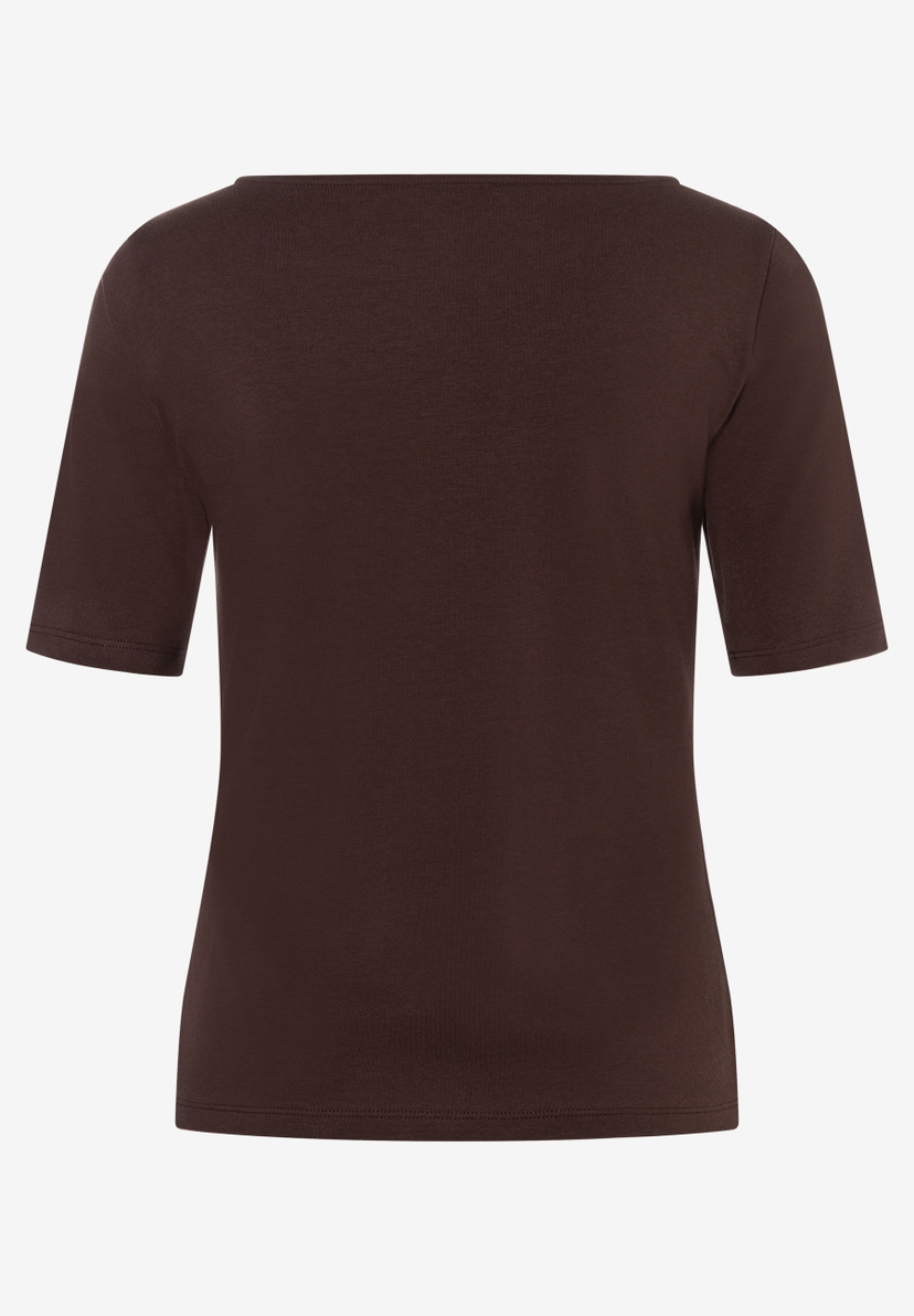 MORE & MORE Damen-Jersey-Oberteil in Braun, T-Shirt mit U-Boot-Ausschnitt, kurzärmelig, angenehmer Tragekomfort. MORE & MORE Damen-Jersey-Oberteil in Braun, T-Shirt mit U-Boot-Ausschnitt, kurzärmelig, angenehmer Tragekomfort.