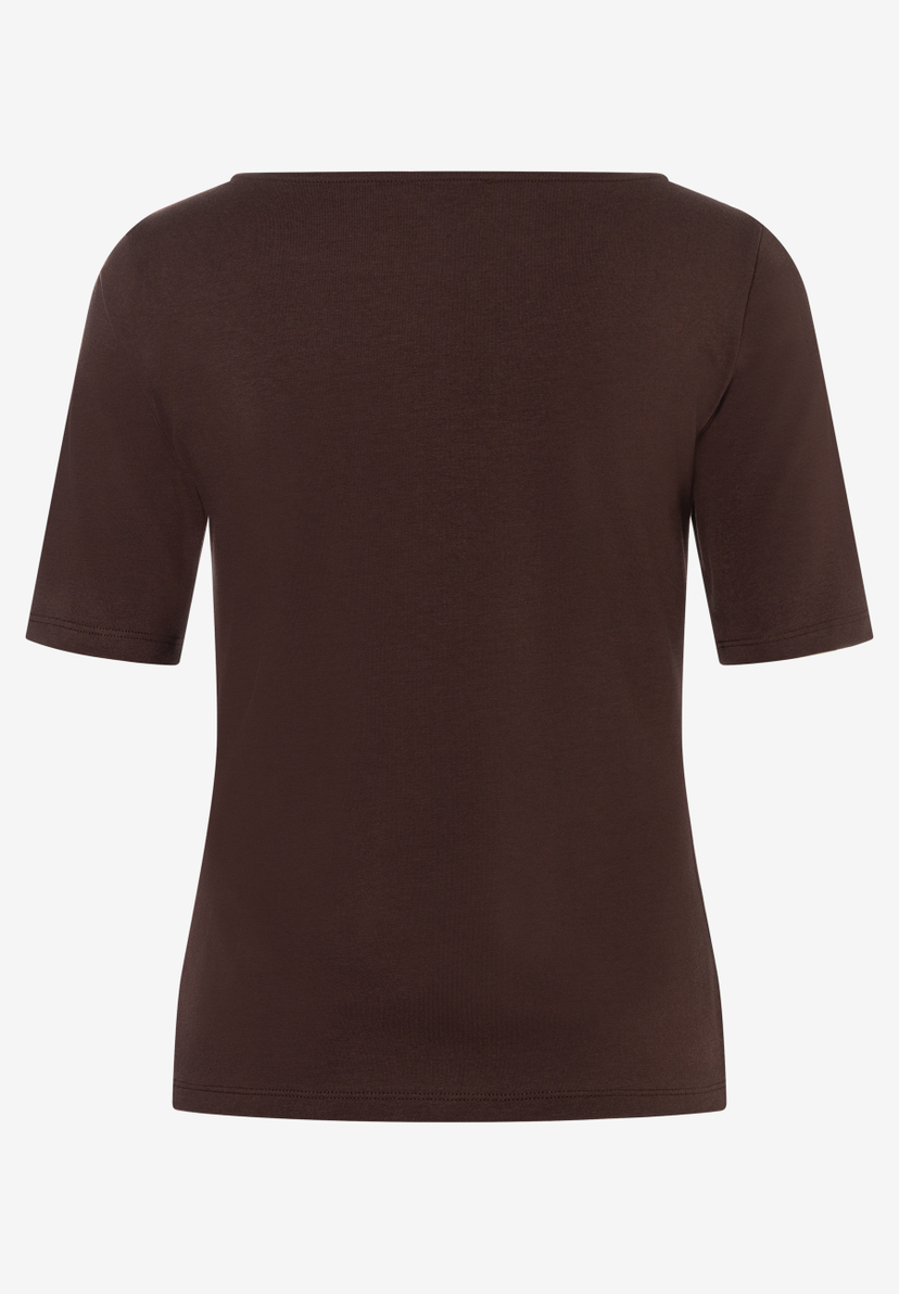 MORE & MORE Damen-Jersey-Oberteil in Braun, T-Shirt mit U-Boot-Ausschnitt, kurzärmelig, angenehmer Tragekomfort. MORE & MORE Damen-Jersey-Oberteil in Braun, T-Shirt mit U-Boot-Ausschnitt, kurzärmelig, angenehmer Tragekomfort.