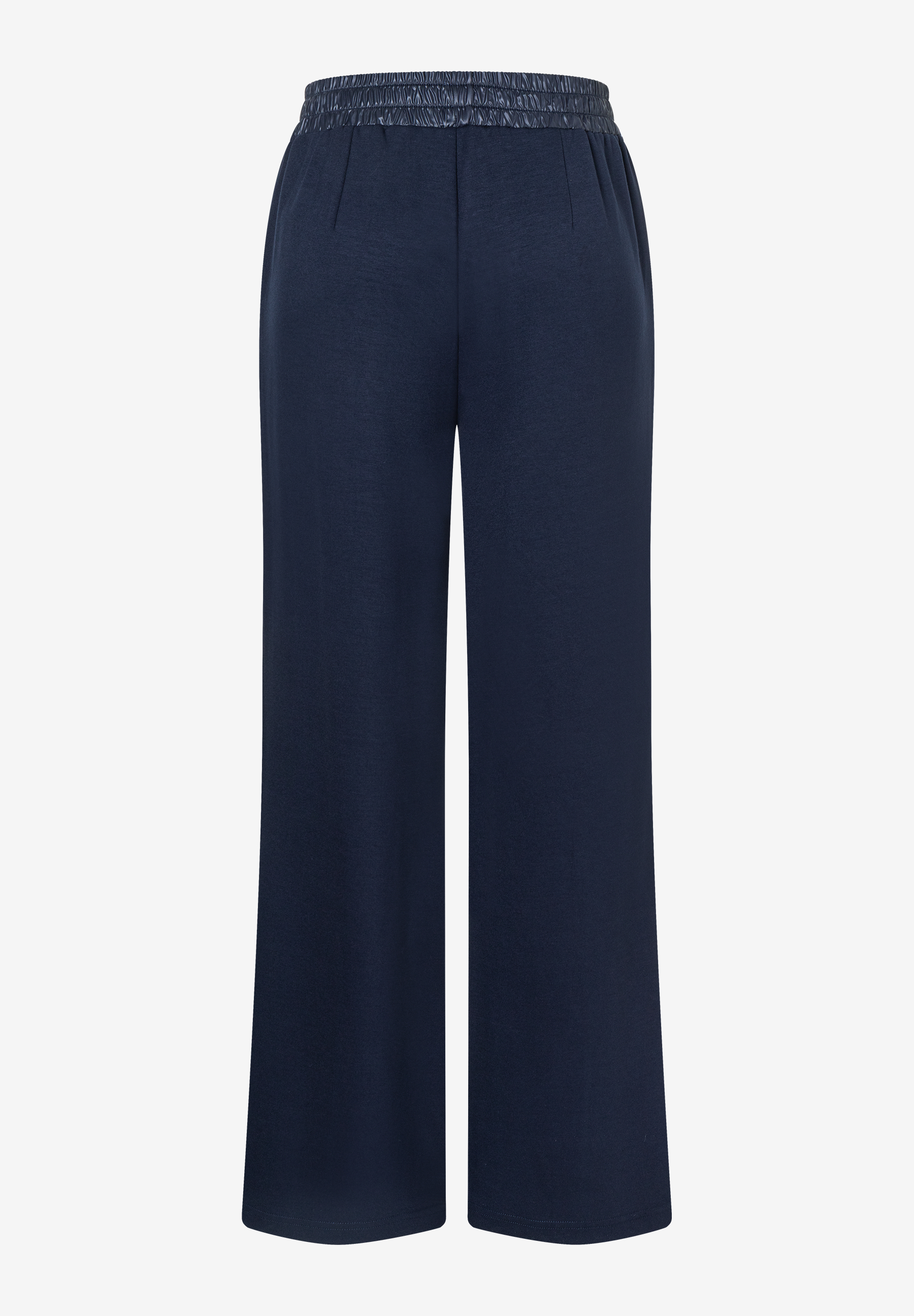 Eine marineblaue MORE & MORE Hose mit weitem Bein und elastischem Bund.