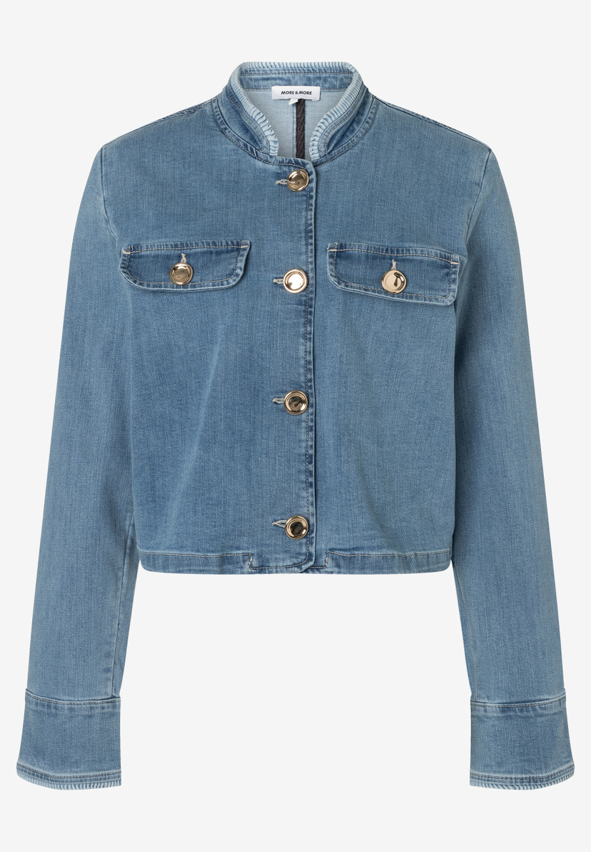 MORE & MORE Jeansjacke aus Denim, hautfreundlich und angenehm zu tragen, mit goldenen Knöpfen und zwei Brusttaschen. MORE & MORE Jeansjacke aus Denim, hautfreundlich und angenehm zu tragen, mit goldenen Knöpfen und zwei Brusttaschen.