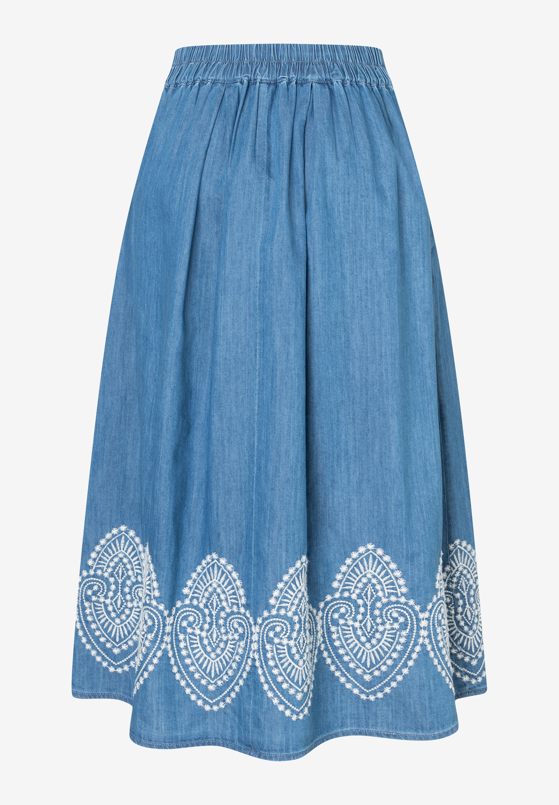 Ein MORE & MORE Denimrock mit weißer Borte am Saum. Ein MORE & MORE Denimrock mit weißer Borte am Saum.